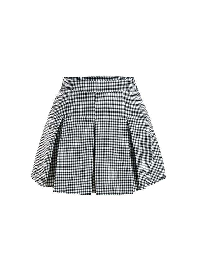 Womens Plaid Pleated Mini Skirt Elegant High Waisted A Line Flowy Dressy Casual Skirts