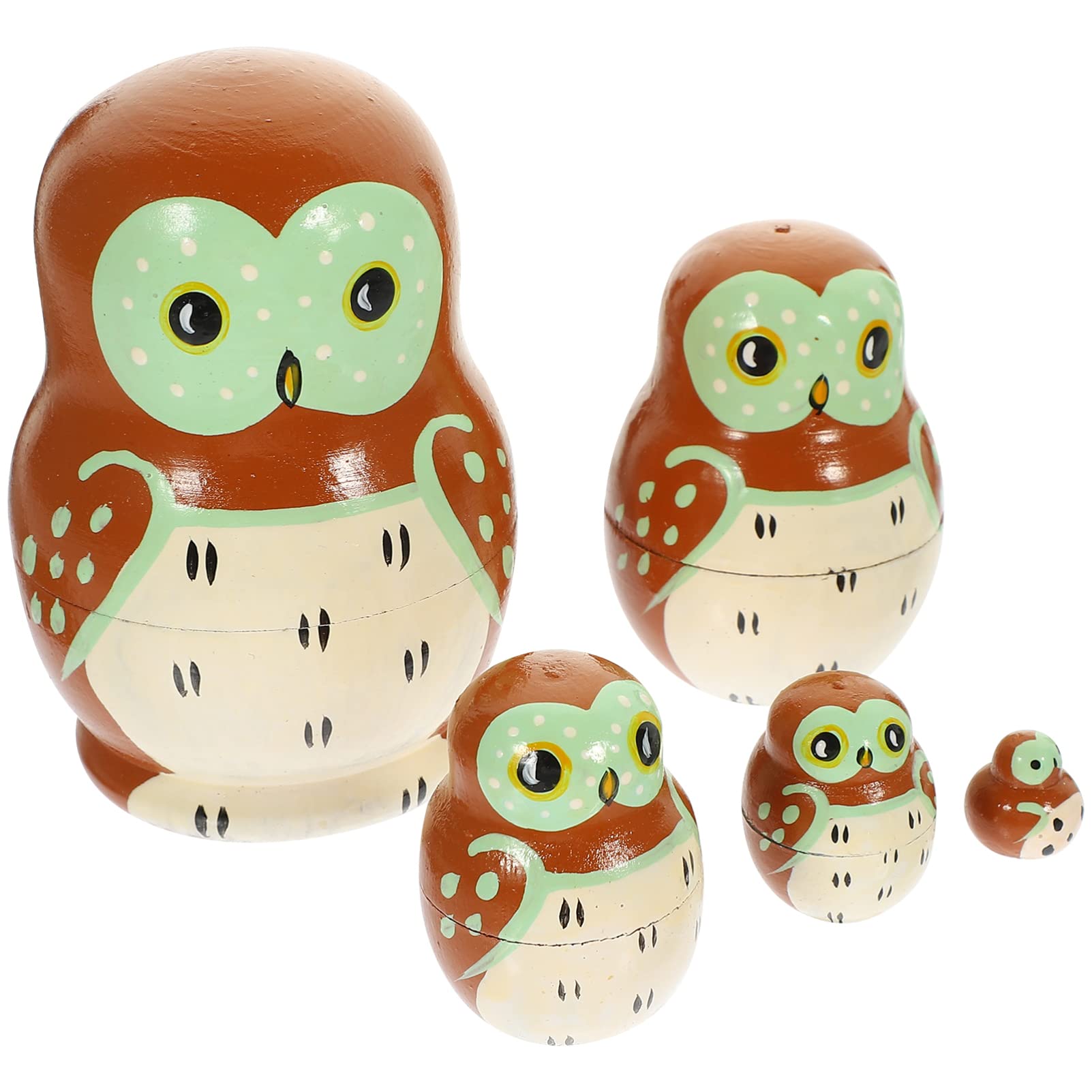 Toyvian Wood Owl Nesting Dolls 5 Pcs Matryoshka Russian Doll Cartoon Animal Stacking Doll Cute Animal Toy Birthday Party Decoration for Gift Favors Decor