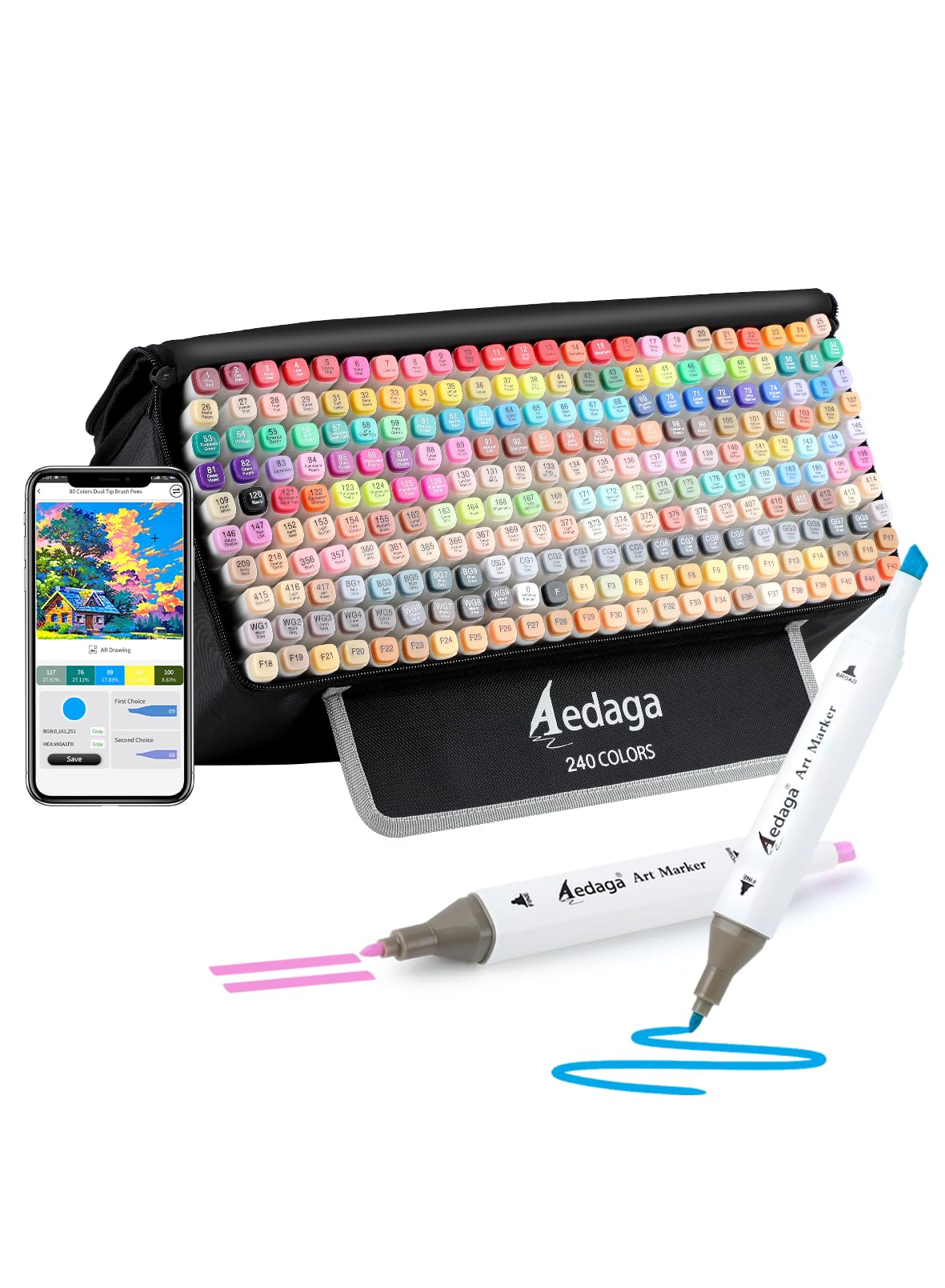 240 Colours Alcohol Markers with Free App, Dual Tip (Chisel & Fine) Art Markers with Kickstand Case for Artists Adults, Alcohol Based Markers for Colouring Painting Sketching and Drawing, Great Gift