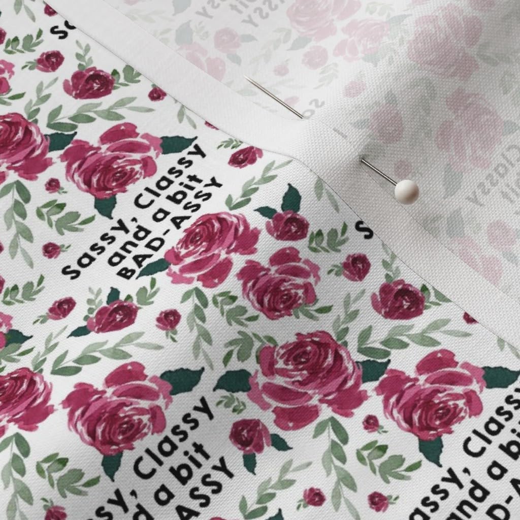 Spoonflower Fabric - Classy Badassy Funny Cuss Words Bad Word Floral Printed on Petal Signature Cotton Fabric Fat Quarter - Sewing Quilting Apparel Crafts Decor