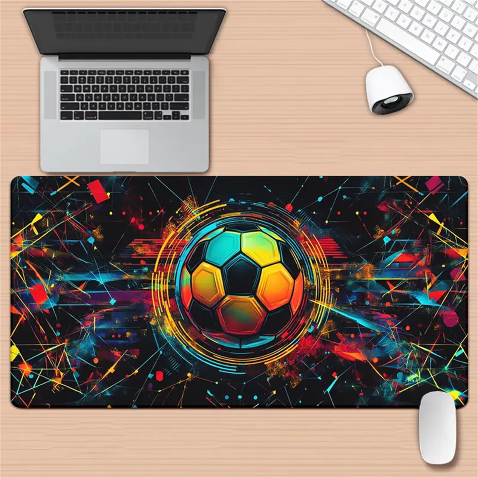 Podkładka pod mysz 1500 x 800 x 2 mm, kolorowa piłka nożna XXL, gamingowa podkładka pod mysz, szyte krawędzie, antypoślizgowa, duża podkładka na biurko do gier, biura, dekoracja, prezent
