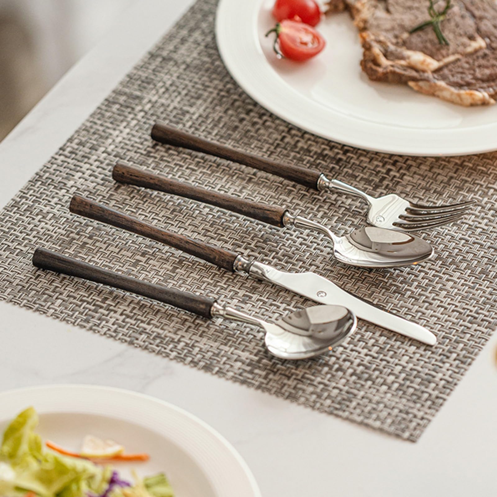 Este Juego de Cubiertos de 36 Piezas Incluye 6 Cubiertos con Mango de Madera, Utensilios de Acero Inoxidable 18/8, vajilla Estilo francés para el hogar, Cocina y Banquetes, Acabado Pulido, a