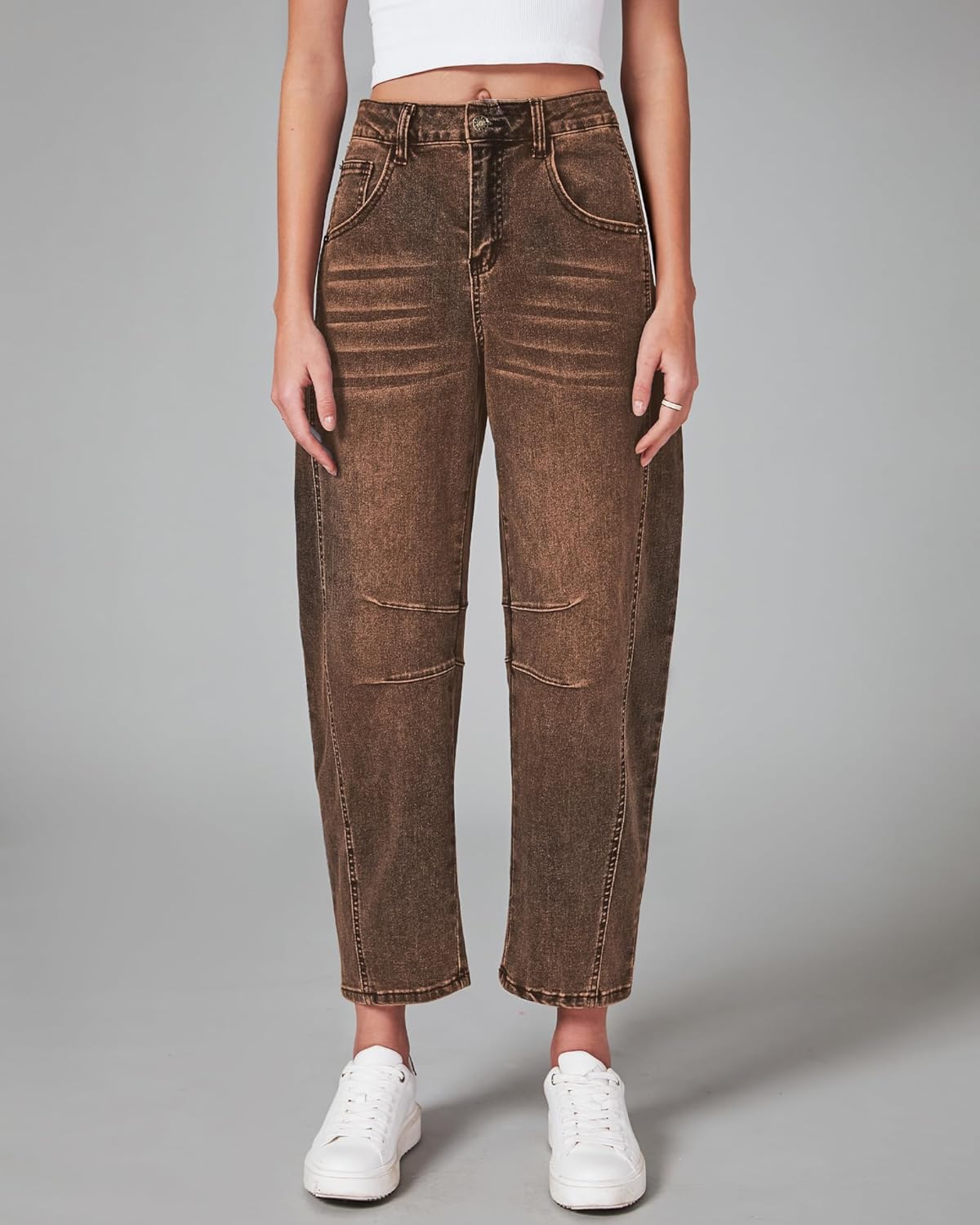 GRAPENT Barrel Jeans for Women Trendy High Waisted Wide Leg Baggy Cropped Relax Fit Stretch Denim Trouser Ankle Pants - Image 3