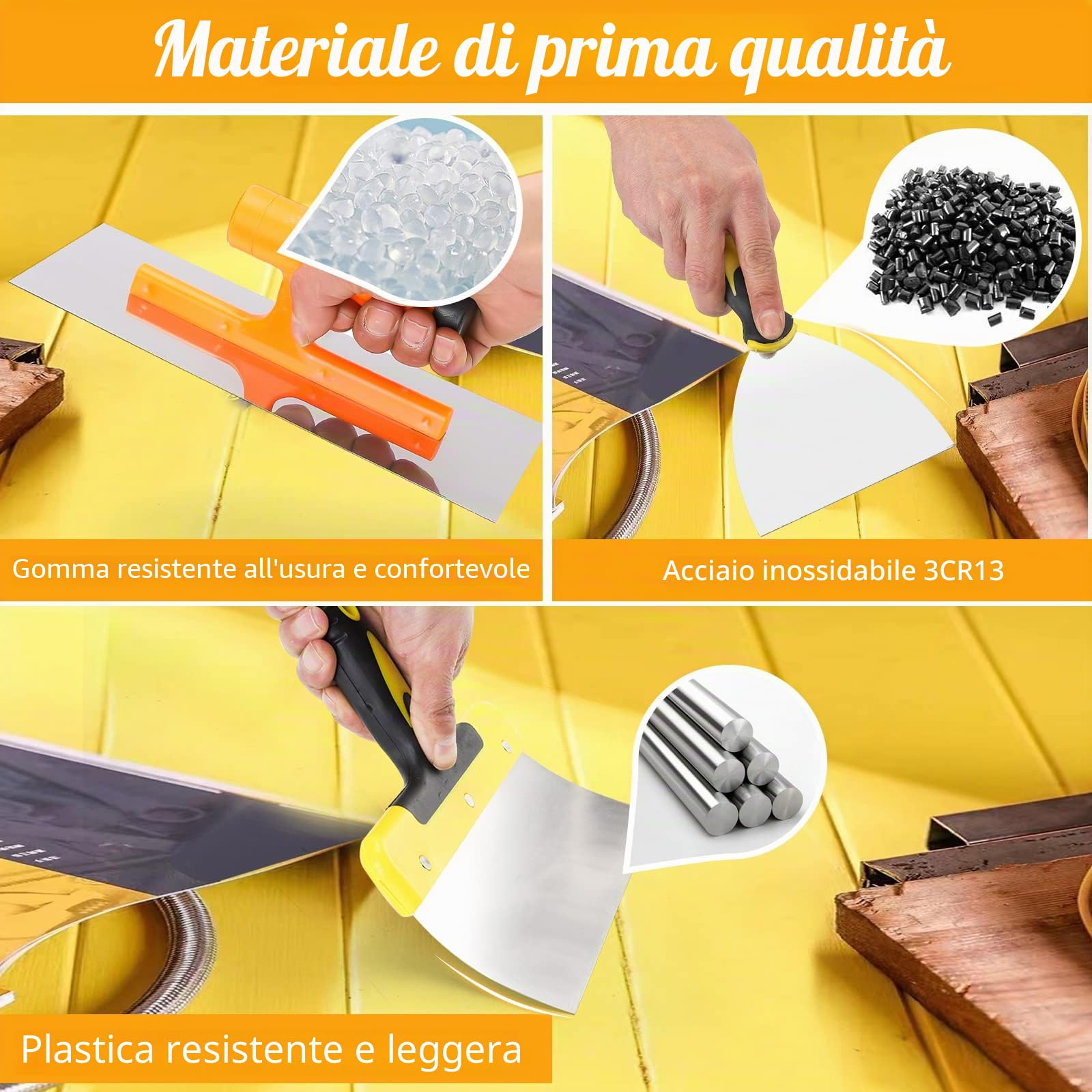 Set di Spatole in Acciaio Inossidabile per Stucco, Frattazzo per stucco,Spatola Stucco,Cazzuola Muratore，Spatola Multiuso and Vaschetta Portaintonaco(Confezione da 8)