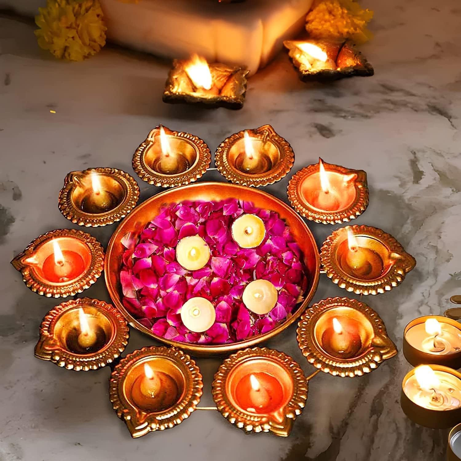 Ecofield Diya Decorative Urli Bowl for Home Handcrafted Bowl for Floating Flowers and Tea Light Candles Home,Office and Table Decor| Diwali Decoration Items for Home Design - (Diya Flower) (B0DJ1CD718) Amazon Price History, Amazon Price Tracker
