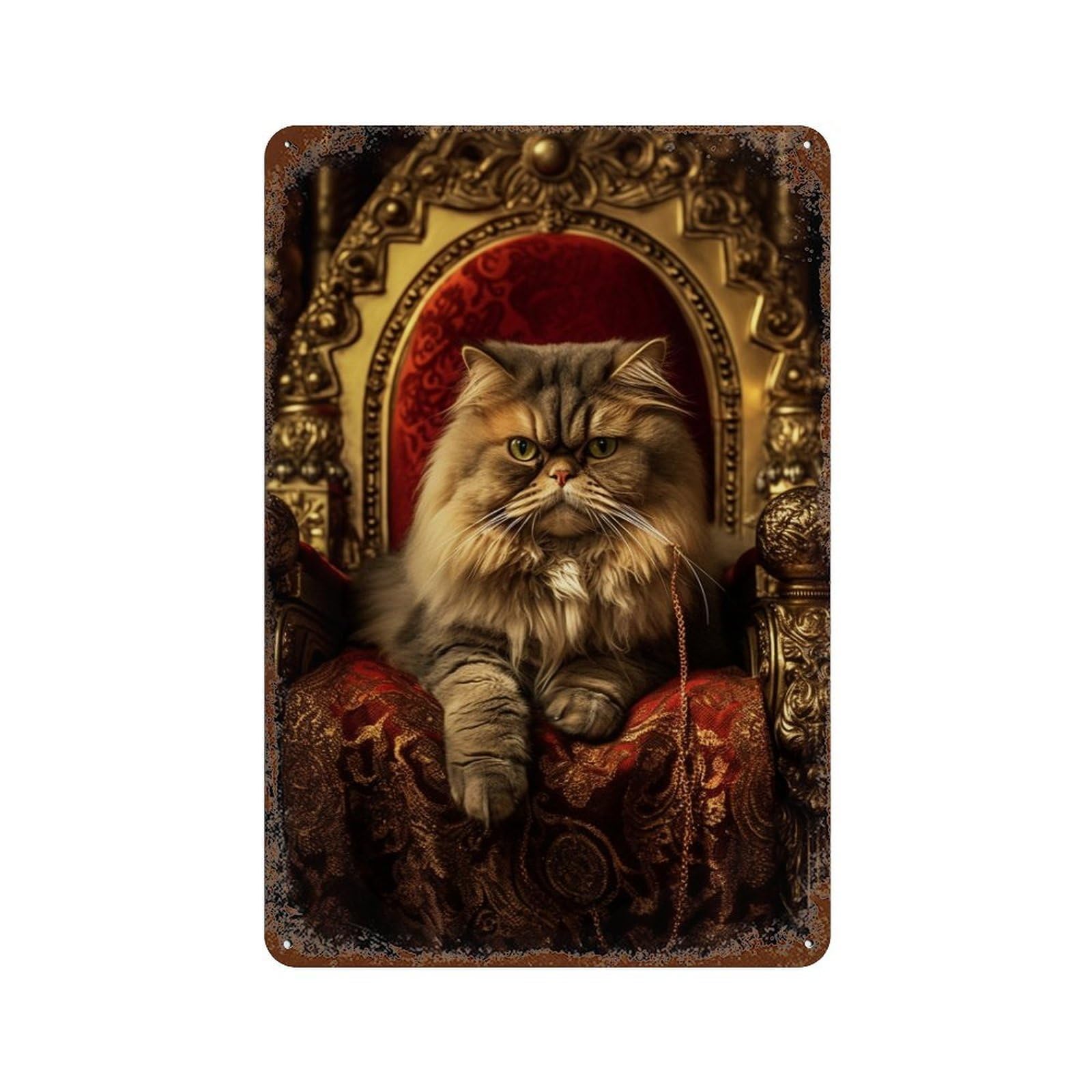 Royal Persian Cat Throne-10 Rust Effect Tin Sign 11.8"x7.9", Industrial Home Decor for Cafe, Home Bar And Lounge Decor