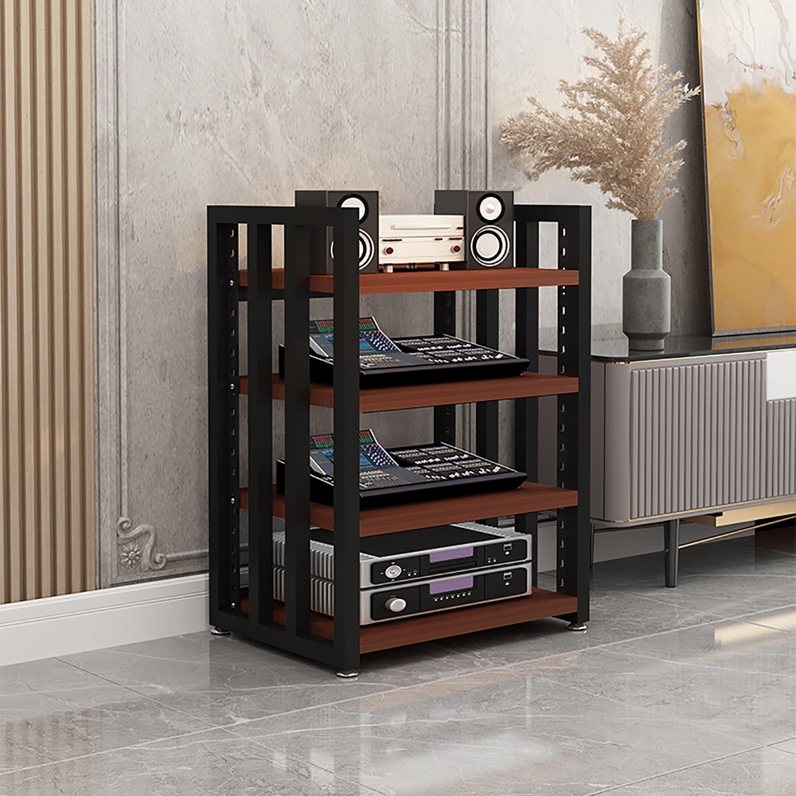 Media Storage Cabinet, 4-Tier Audio Video Media Stand Cabinet, Stereo Component Storage Cabinet, with Height Adjustable Wooden Shelf for Storage Of Entertainment Stereo Components ( Color : B )