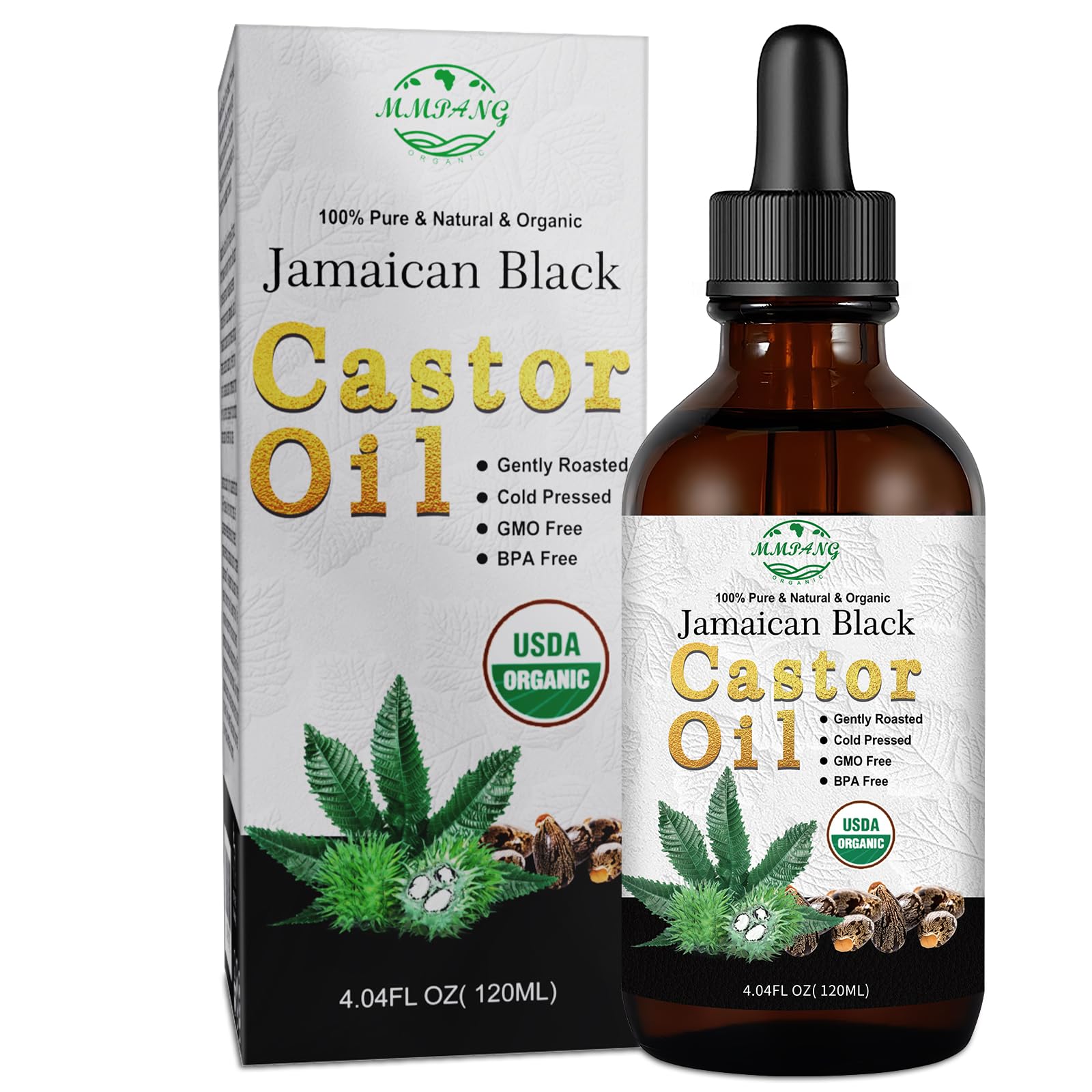 Jamaican Black Castor Oil - USDA Certified Organic Cold Pressed Hexane Free Unrefined, Natural Hair Oil For Treatment Scalp, Growth Hair Eyelashes Eyebrows (4oz/120ml Glass Bottle)USDA Organic