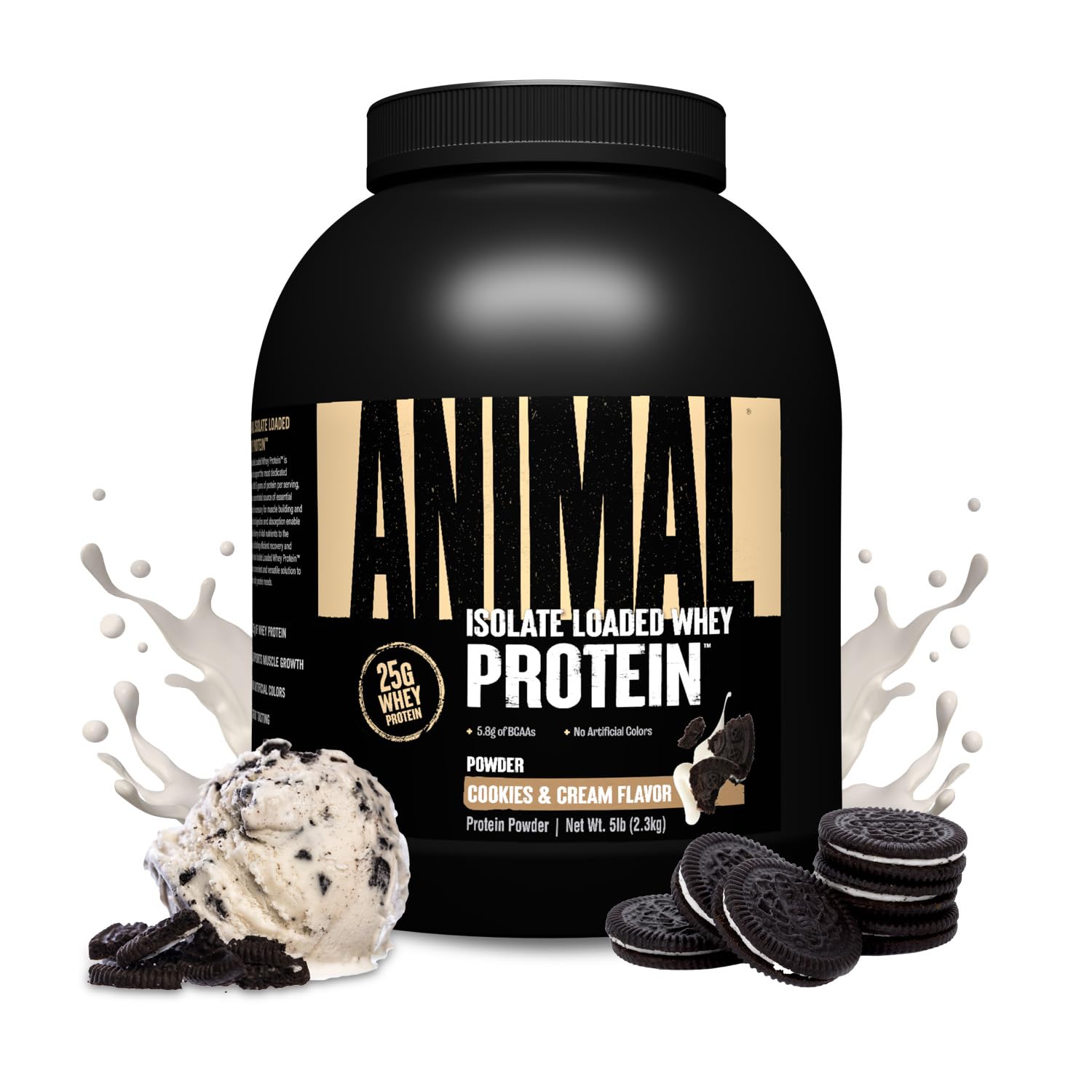 ANIMAL Isolate Whey Protein Pulver (cookies and cream) – con 25 g de proteína y 4,6 g de BCAA para el desarrollo muscular, batido de proteínas con aislados y diversos aminoácidos – 2,3kg