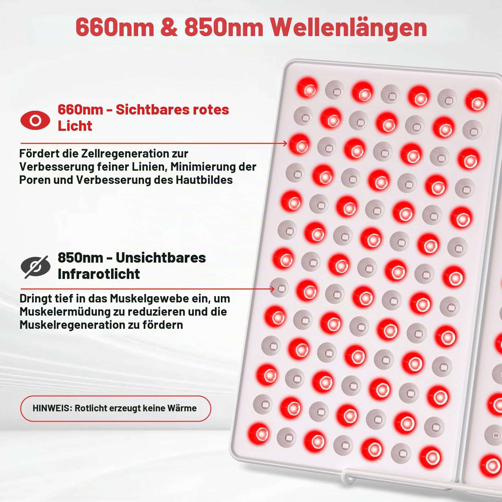 Rotlicht-Panel 660nm & 850nm, 182 LEDs, Timer, Ständer