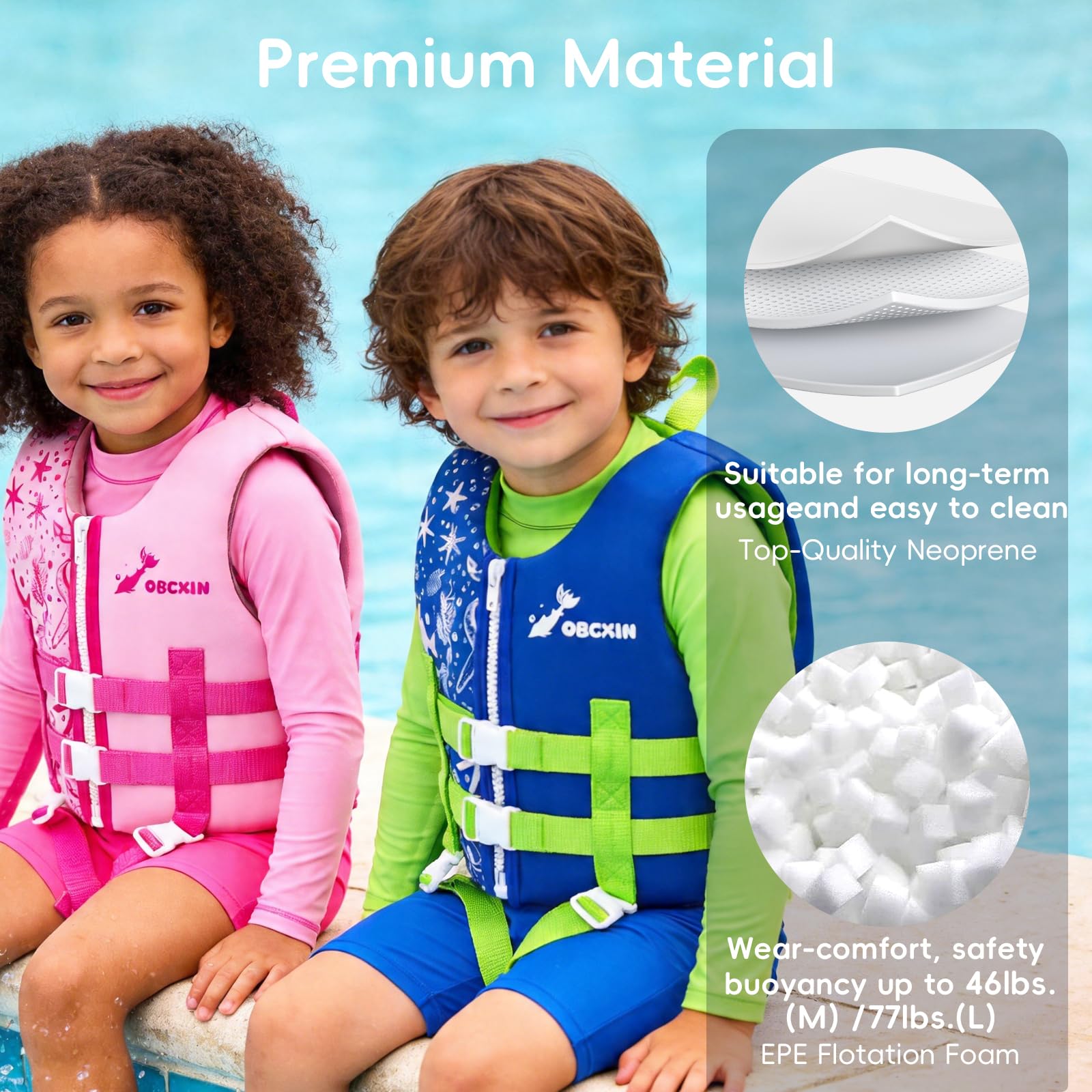 Chaleco de Natación para Niños, Flotador Ajustable, TÜV geprüft, Neopreno Suave,para Piscina Playa Clases de Natación