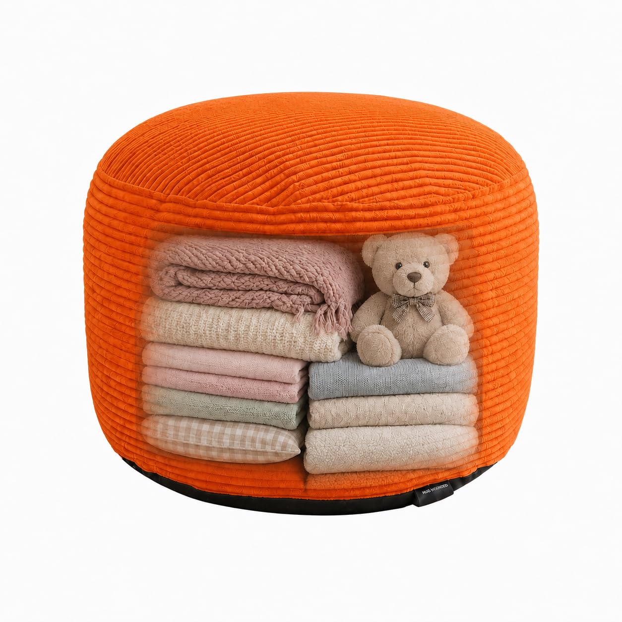 Storage Pouf Cover, No Filler, Corduroy, Pumpkin Orange, 24 Inch