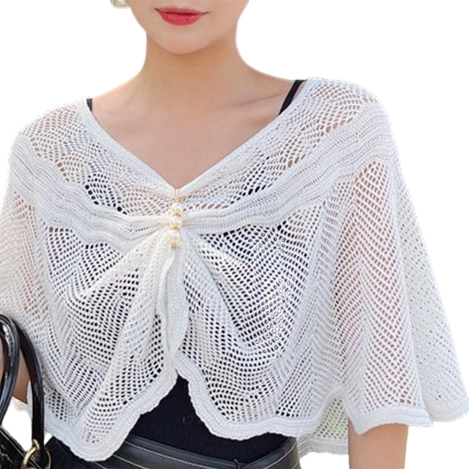 MICFENY Multiuse Knitted Shawl Wrap With Delicate Cutout Design Easy Wear Shoulder Cover Decorative Collar For Daily Outfit