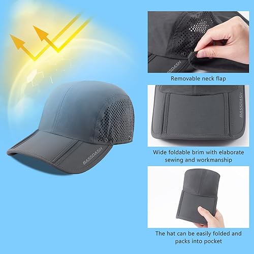 Miniatura 5 de BASSDASH Gorra de béisbol plegable UPF 50+ con solapa extraíble para el cuello, portátil, para hombres y mujeres, golf, senderismo