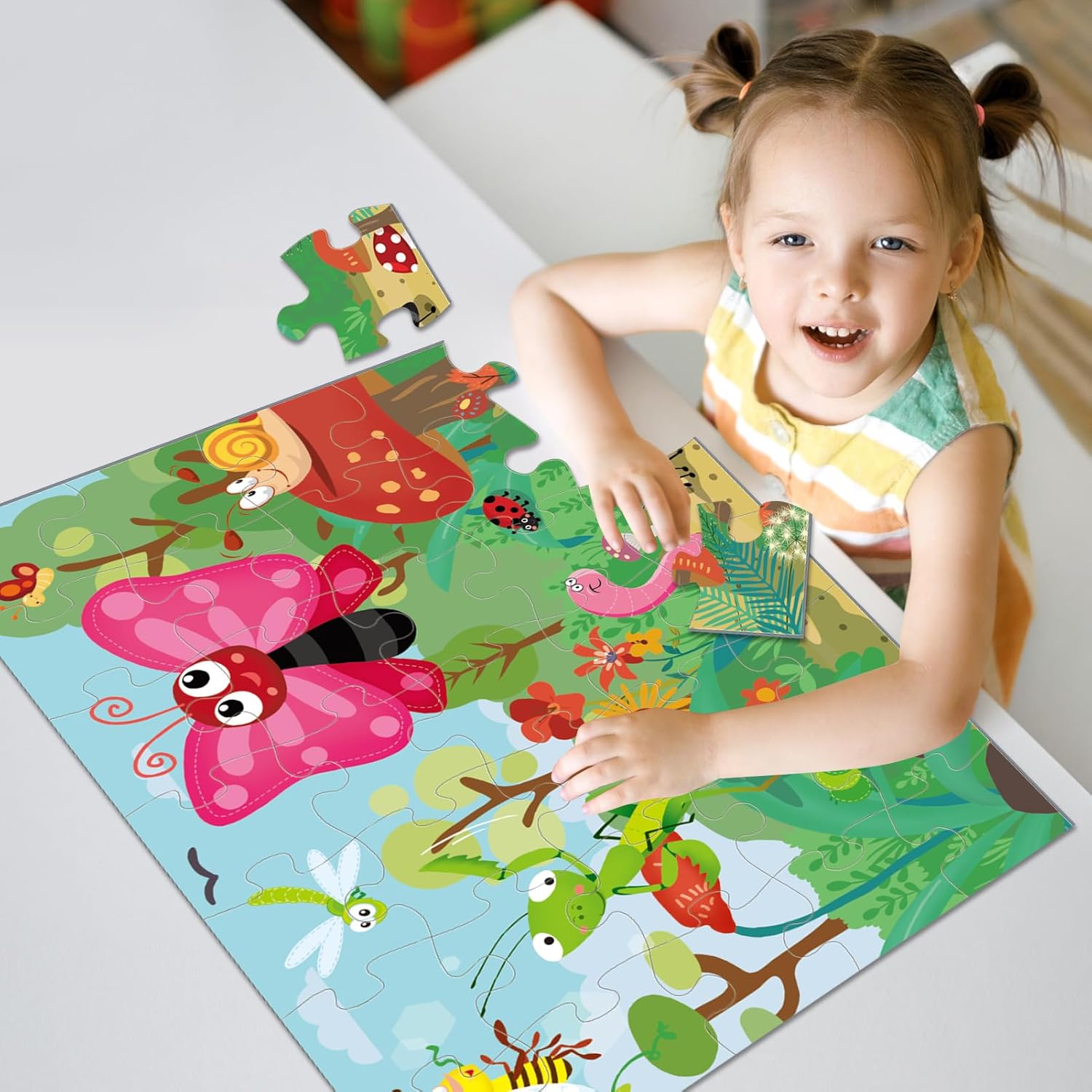 Jumbo Floor Puzzle for Kids Insect Party Jigsaw Puzzles 35-Piece Ages 3-5，Preschool Learning Development Toys Large Floor Puzzle for Toddlers&Kids Ages 4-8 Years Old (2 x 1.4 Feet)