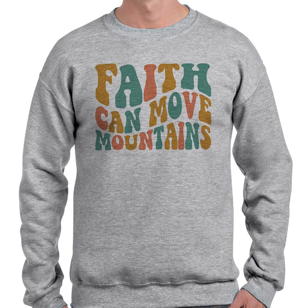 Retro Wavy Faith Can Move Mountains Long Sleeve Shirt Unisex Medium Grey