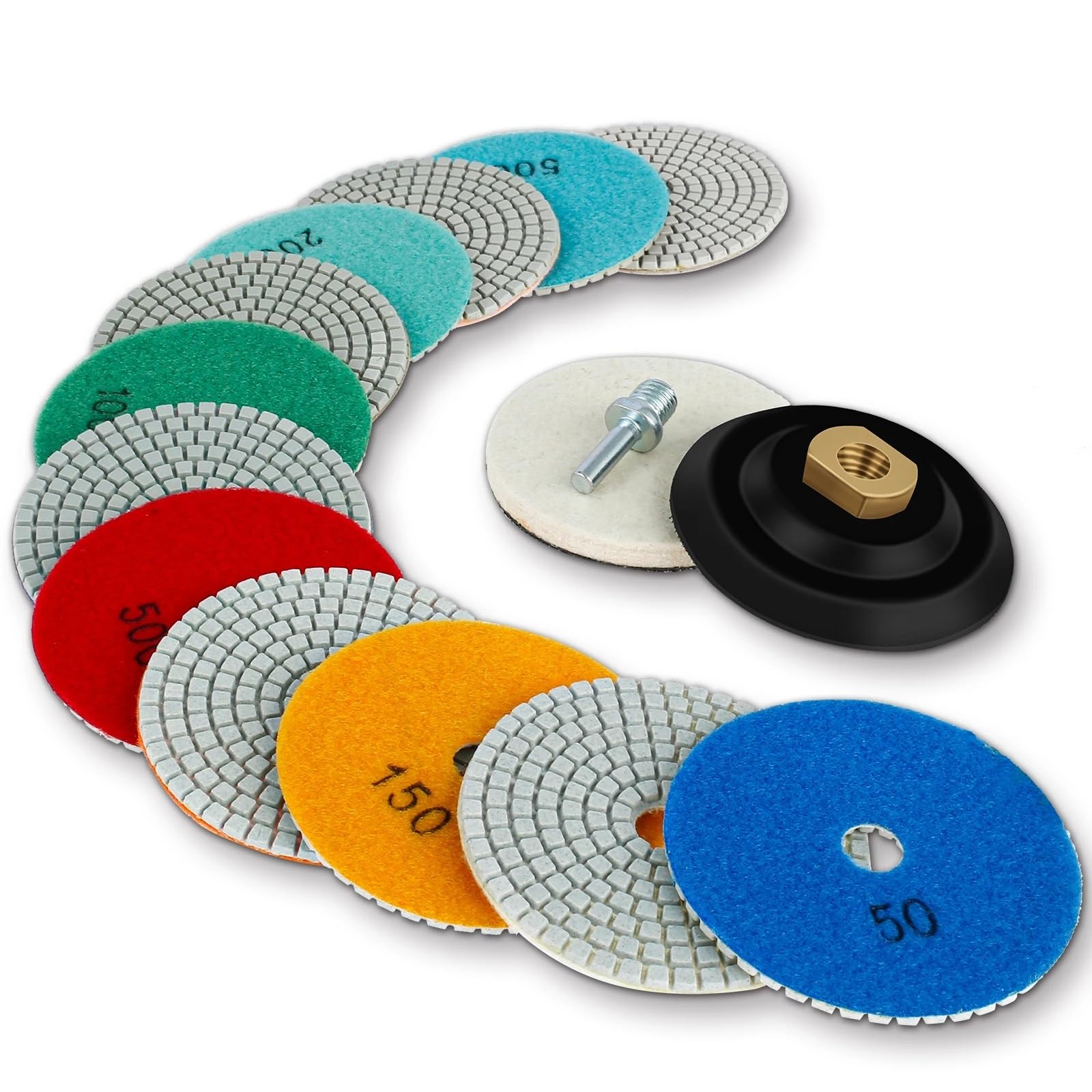 Discos de pulido de diamante con aglomerante de co Kit de almohadillas de pulido de disco de lijado de diamante de 4 "/ 10 cm, seco y húmedo for granito, hormigón, mármol, 10-16 piezas(A-15PCS)