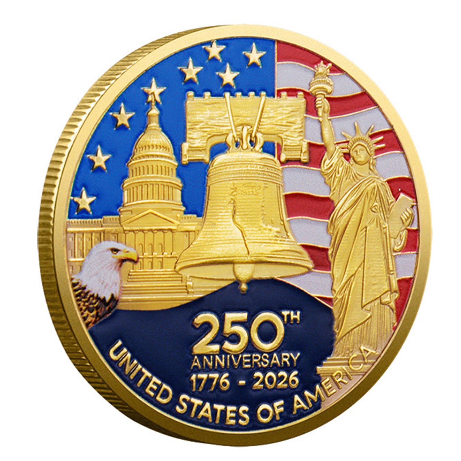 Asukohu 40mm US 250th Anniversary Collectible Coin Independence Memorial for Decoration and Patriotism Bird Anniversary