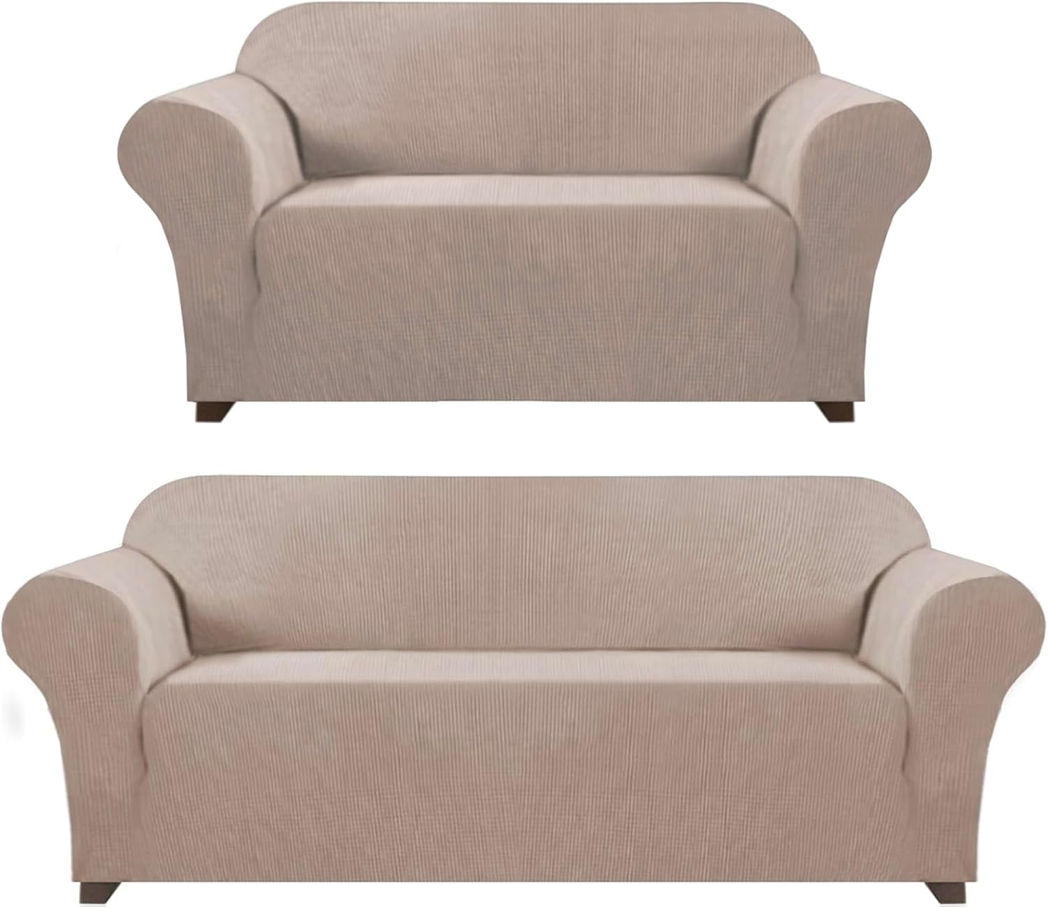 Stretch Loveseat Cover Bundles Sofa Slipcover, Furniture Protector, Plaid Pattern, Removable and Washable, Sand