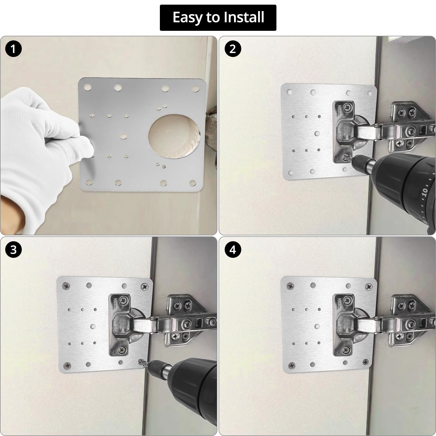 QWORK® 12 Piezas placas reparación bisagras, placa de reparación de acero inoxidable con tornillos, para reparación de puertas y muebles