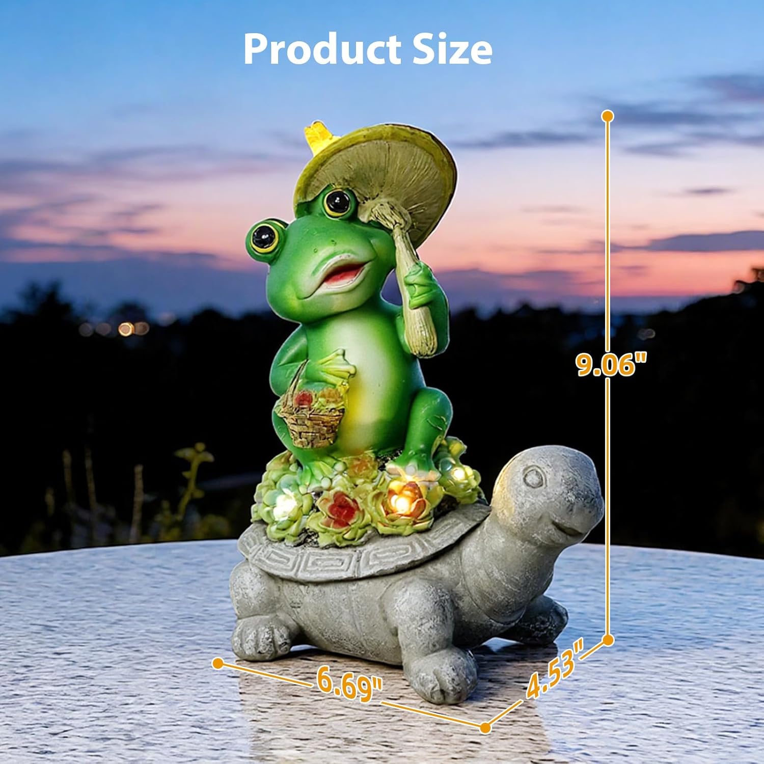 Solar Garden Statue Outdoor Decor Turtle & Frog with LED Lights – Yard Decor for Patio, Balcony, Backyard, Lawn Ornaments Tortoise Figurine, Unique Birthday Gifts for Mom, House Warming Gifts New Home