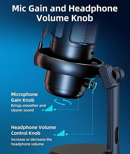 Miniatura 5 de NJSJ Micrófono USB para computadora, micrófono de juegos para PC, PS4, PS5 y Mac, micrófono de condensador con 9 modos de luz RGB, botón de