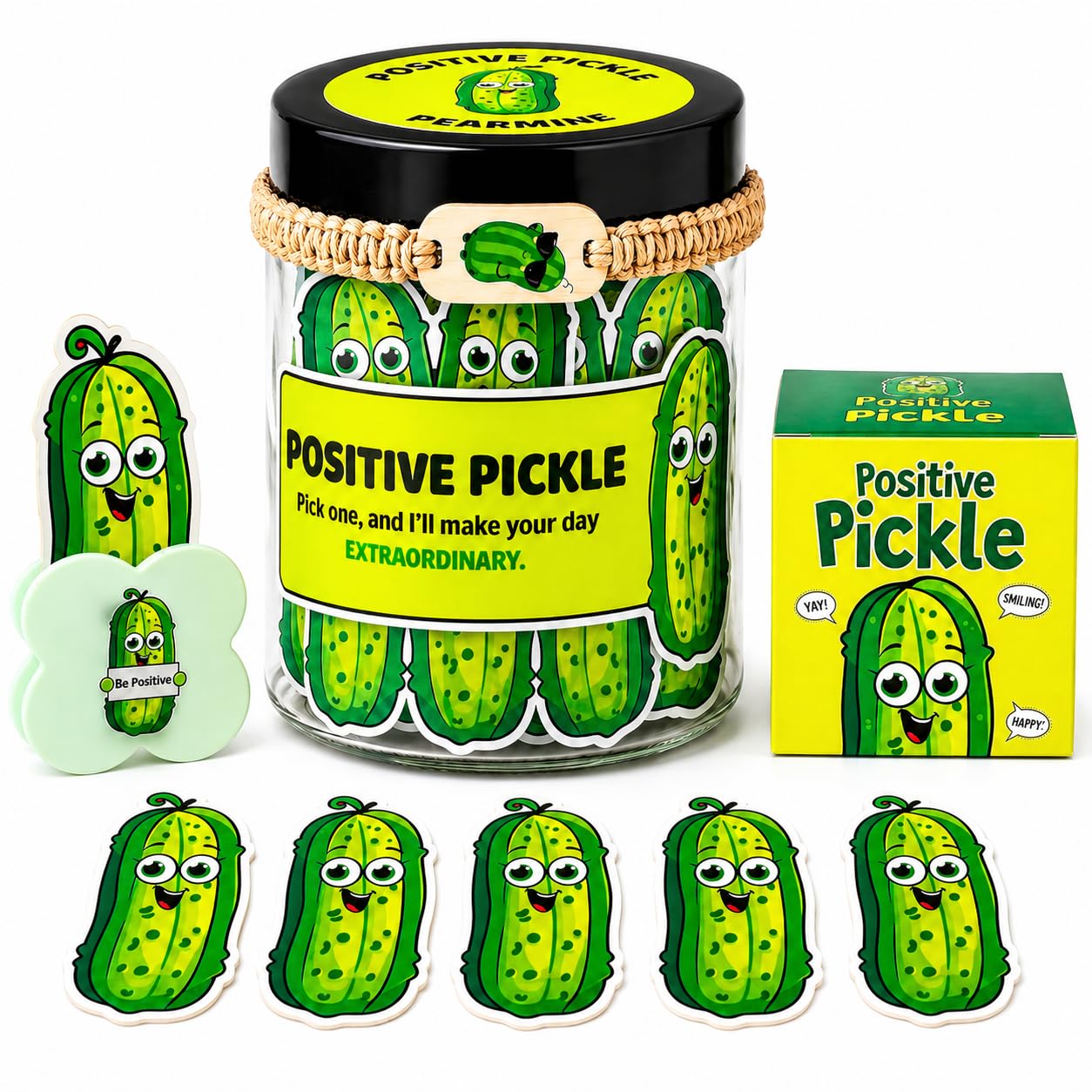 DEARMINE Emotional Support Pickle Jar with 60 Affirmation Cards, Pickle Gifts - main product image