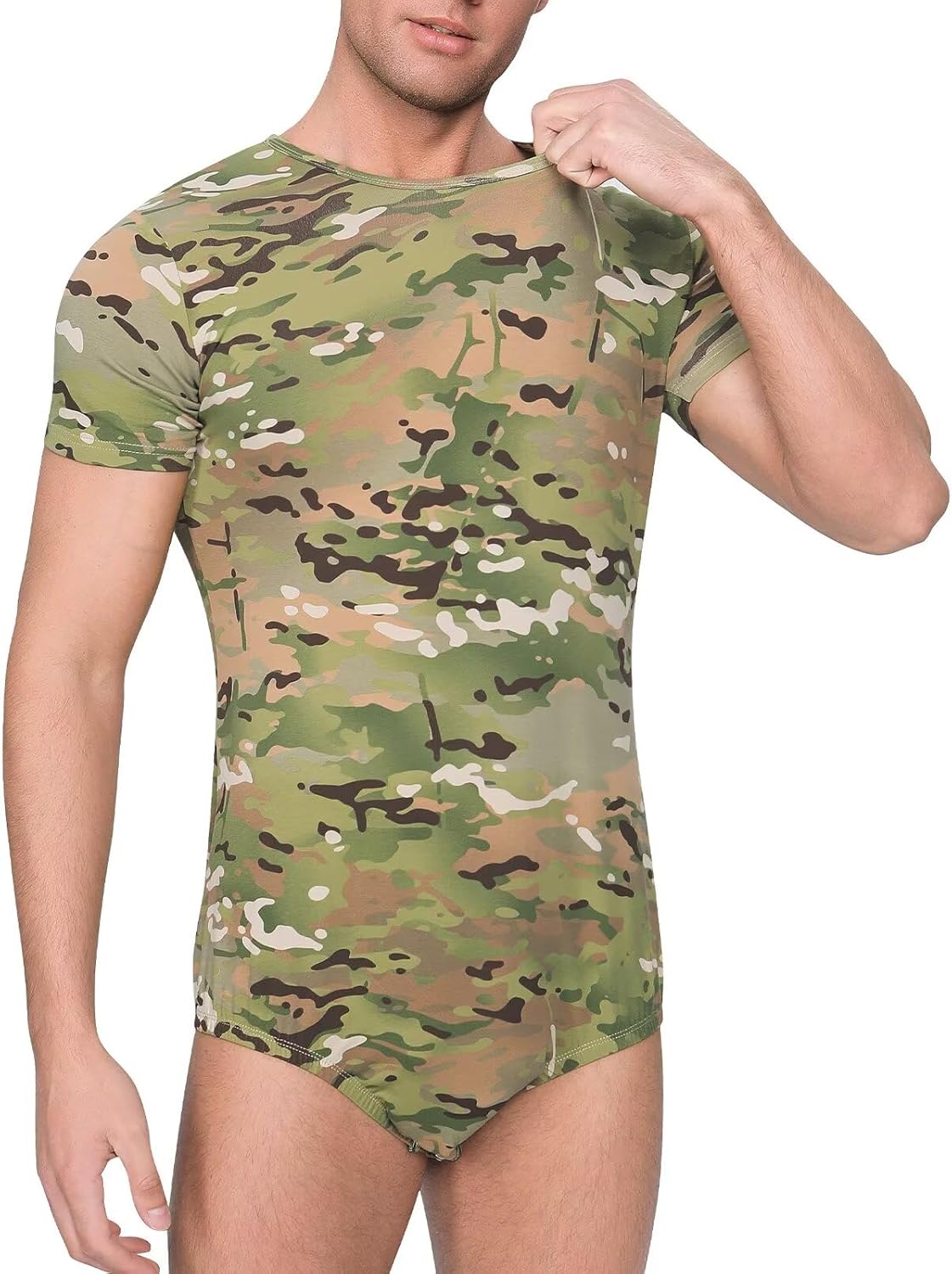 Landofgenie Adult Onesie for Men Cotton Pajama Jumpsuits One Piece Romper Bodysuit Short Sleeve Camouflage Top - Image 5