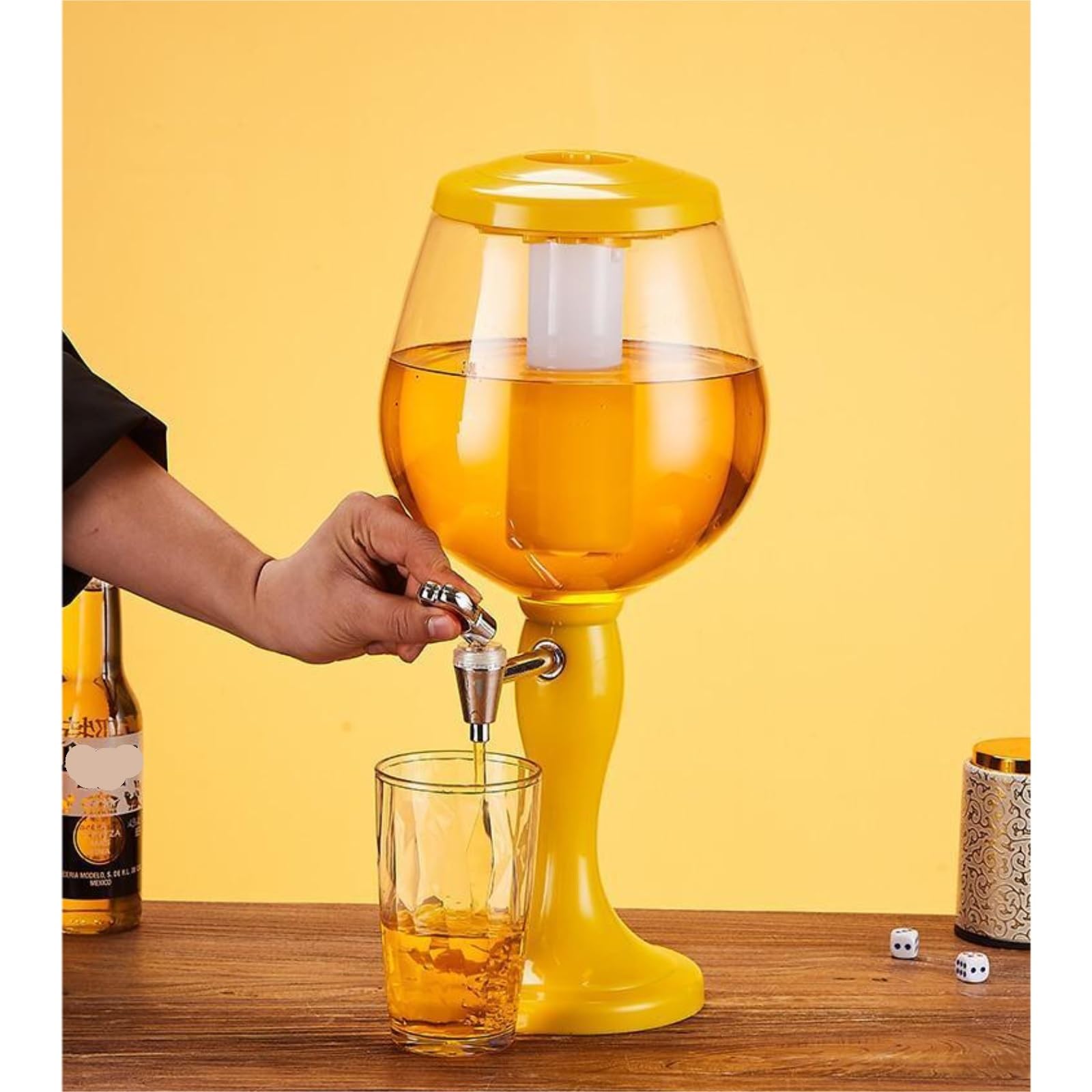 Bierspender 3L Biergetränkespender mit Eisrohr Mimosa Margarita Tower mit Zapfen for Game Party Bar(Silver)