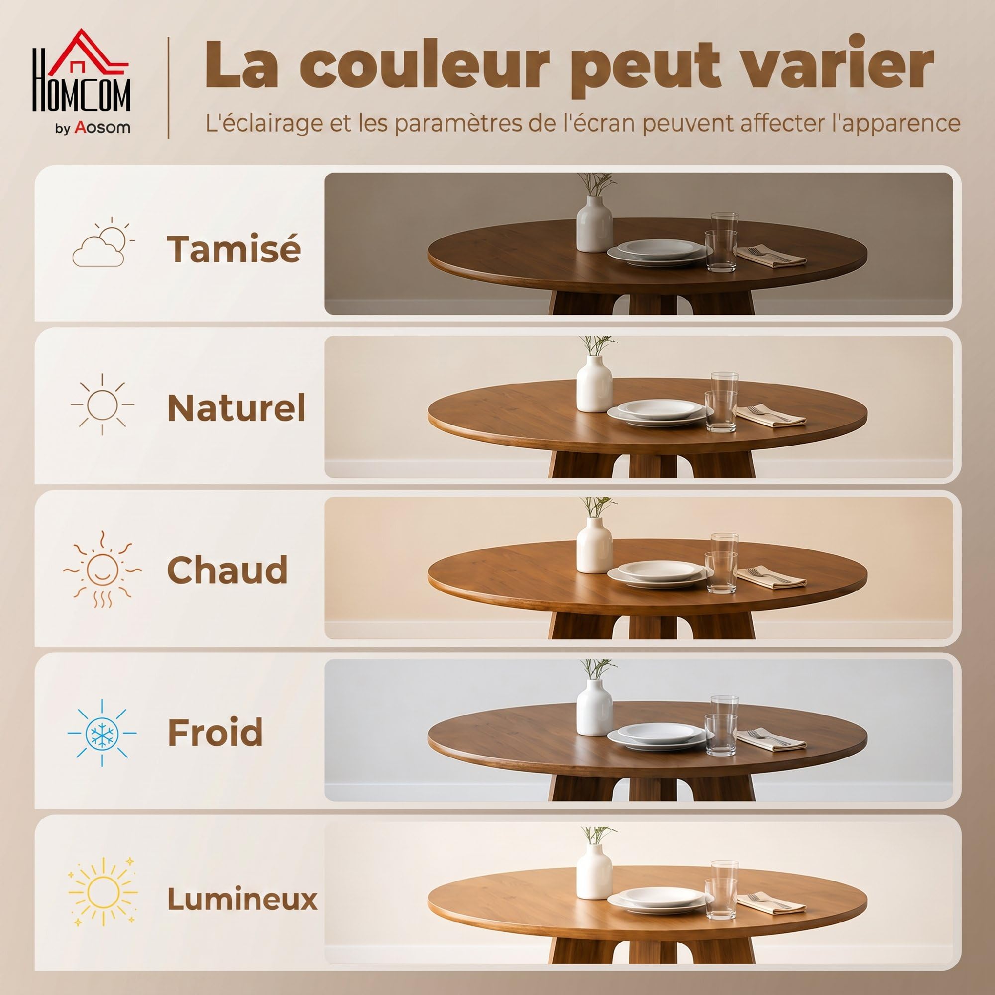 HOMCOM Table à Manger Ronde pour 4 Personnes, Ø 110 x 73,5 cm, Table de Cuisine avec Base croisée, Style Rustique, pour Salon, Salle à Manger, Marron