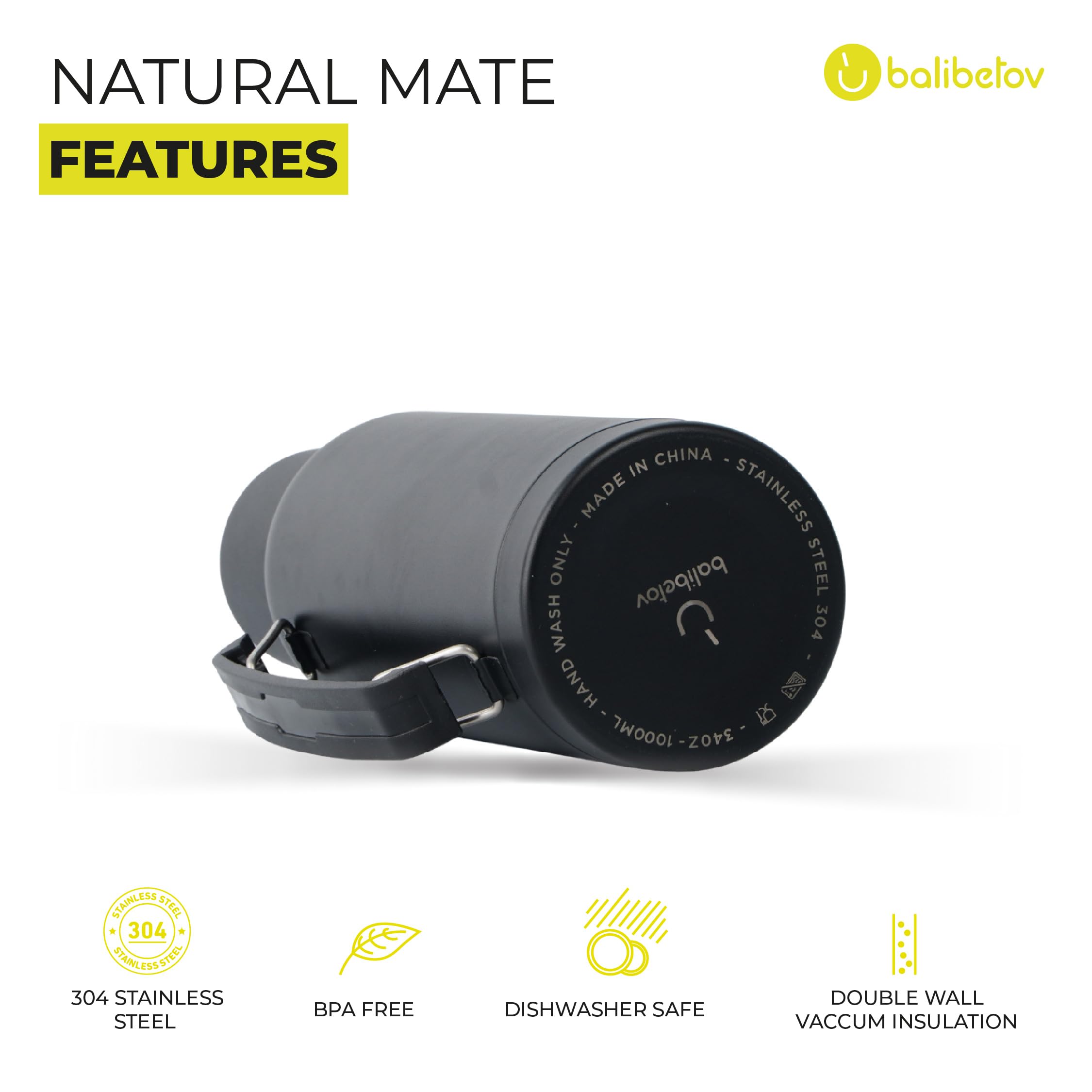 BALIBETOV Yerba Mate Complete Kit - izolowana butelka 1000 ml z wylewką, nowoczesny zestaw mat 270 ml, 1 bombilla ze stali nierdzewnej, zestaw premium