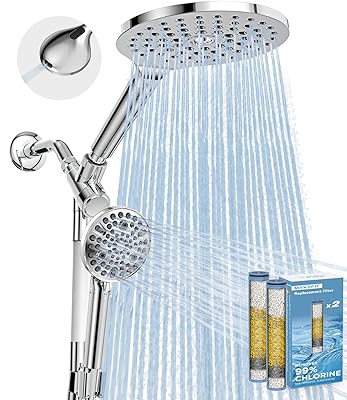Dual Filtered Rain Shower Head Combo, High Pressure Handheld Shower Head with Adjustable Bar - Rainfall Shower Head And Showerhead with Filter for Hard Water - Removes Chlorine