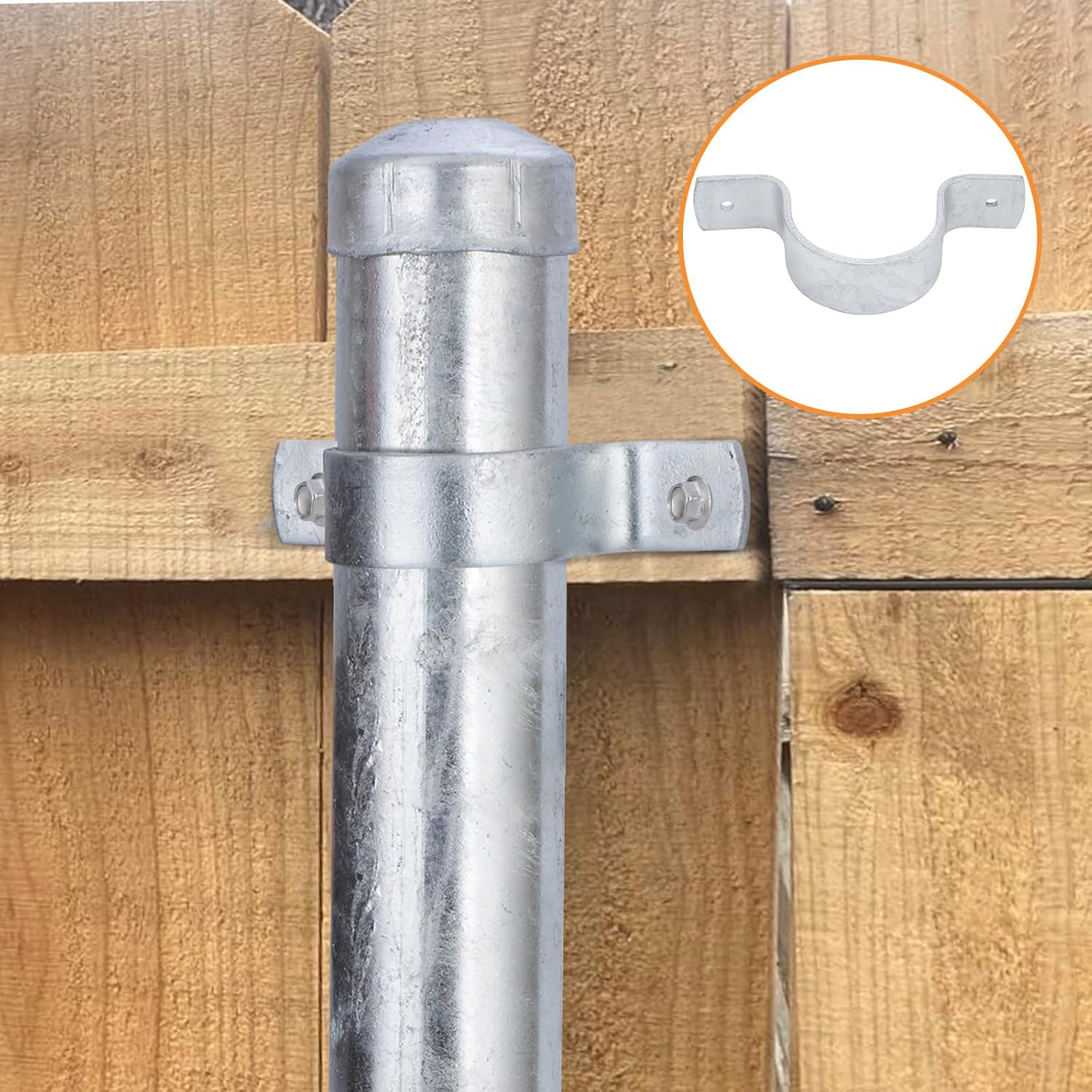 Fence Post Extender 2-3/8" OD 6" Height Heavy Duty Hot-Dip Galvanized Steel with Fence Bracket, Screws & Caps (2 Pack)