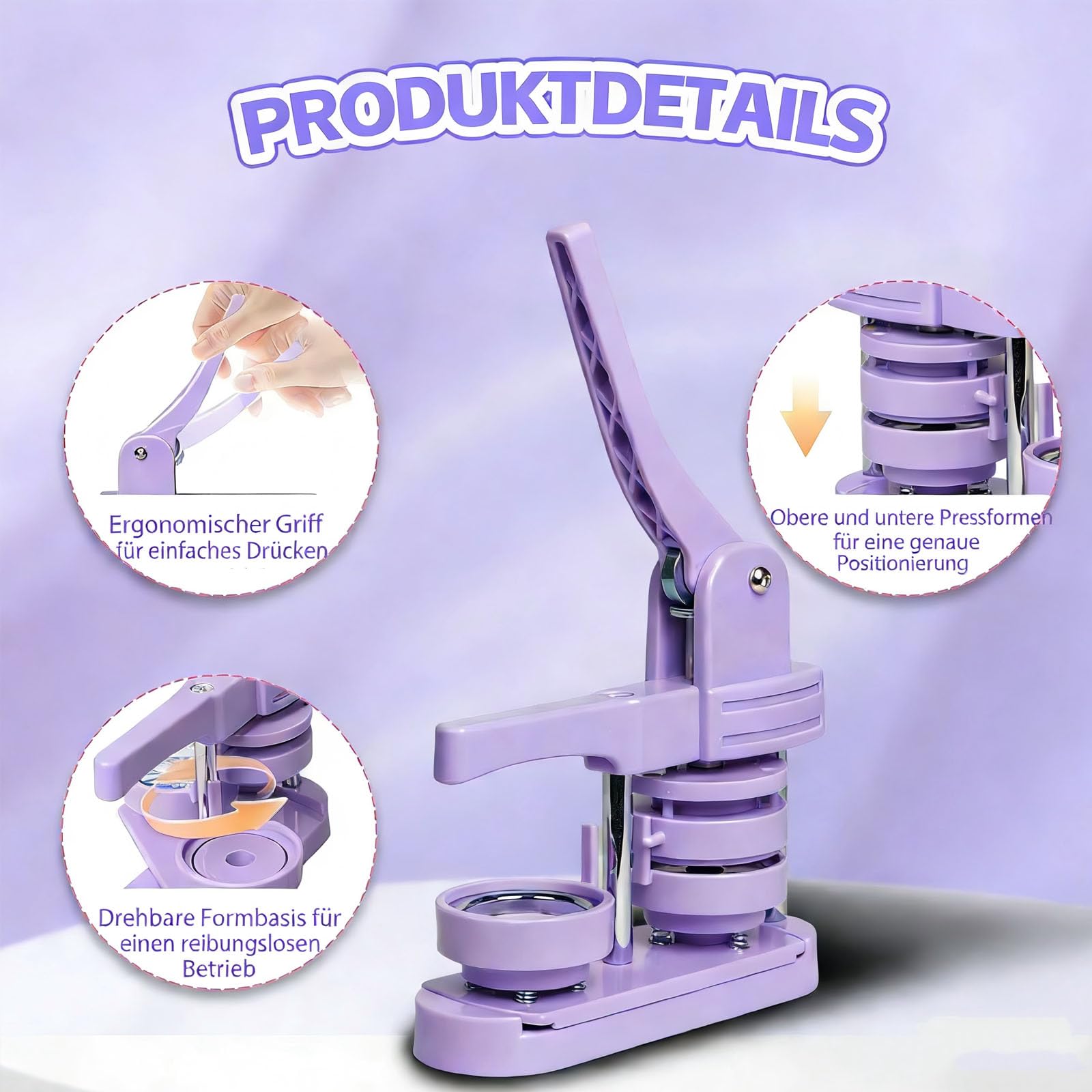 Buttonmaschine 58 mm – Manuelle Buttonpresse Set ohne Montage, inkl. 100 Zubehör & Kreisschneider, DIY Abzeichenmaschine für Basteln, Partys & Geschenke