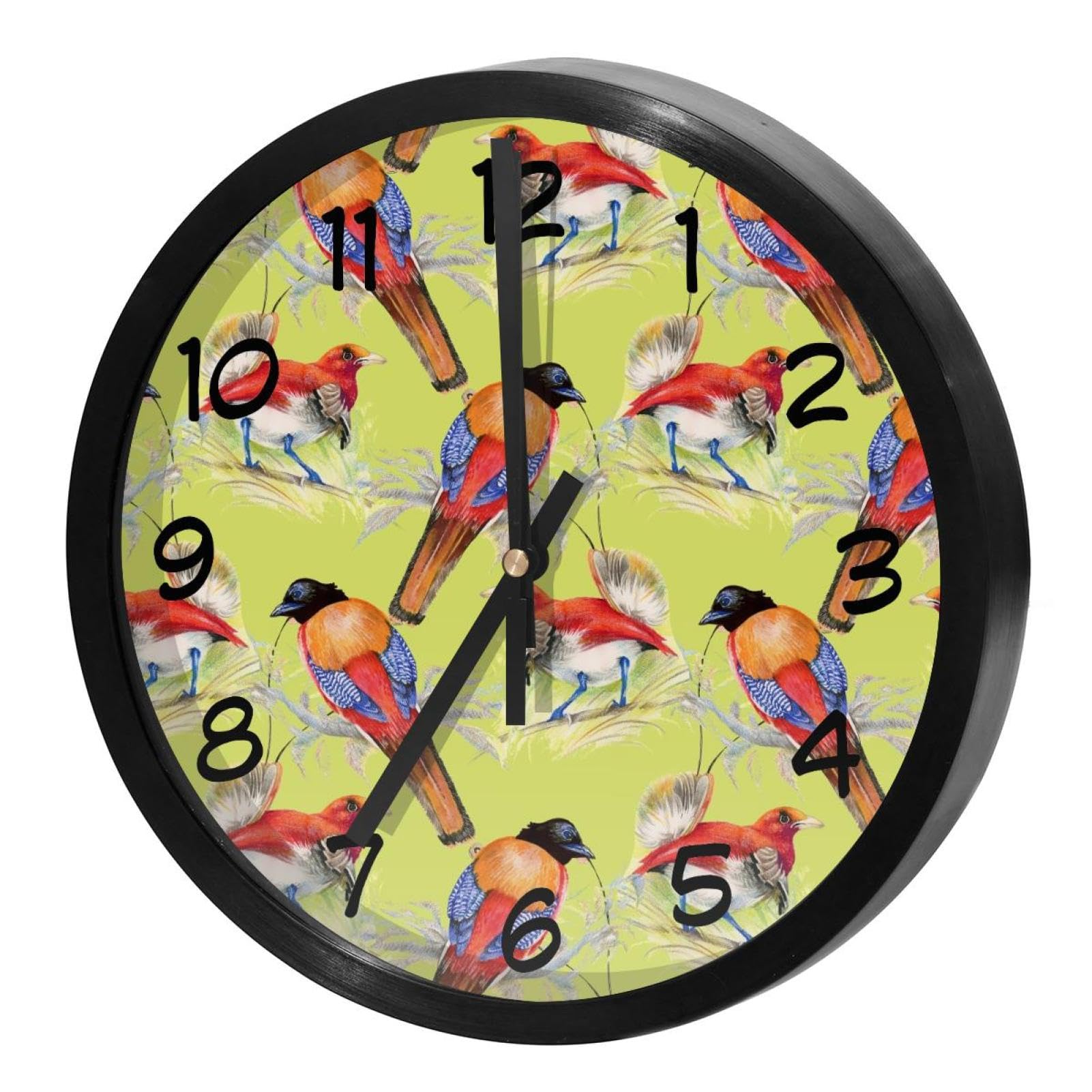 Horloge murale oiseau sans tic-tac à piles pour chambre et cuisine