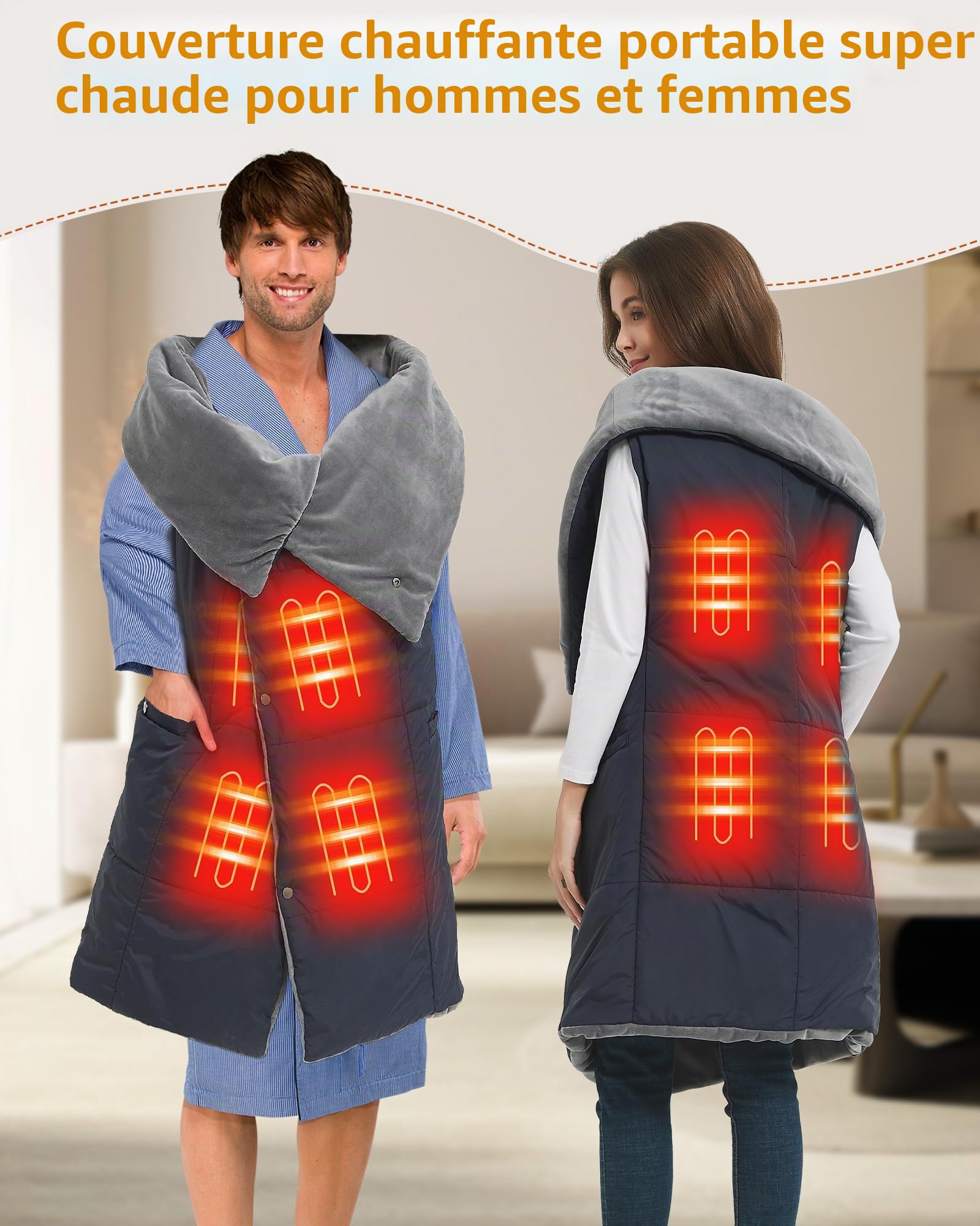 FERNIDA Couverture Chauffante Sans Fil pour Homme Femme Coussin Chauffant Électrique avec Batterie Bleu