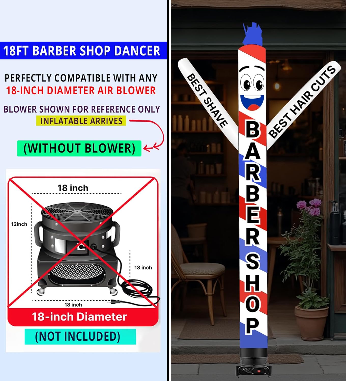 18ft Barber Shop Air Inflatable Dancer – Dancing Waving Tube Man for Outdoor Advertising, Salon & Hairdresser Event Storefront Promotion – Increase Foot Traffic & Sidewalk Business (Without Blower)