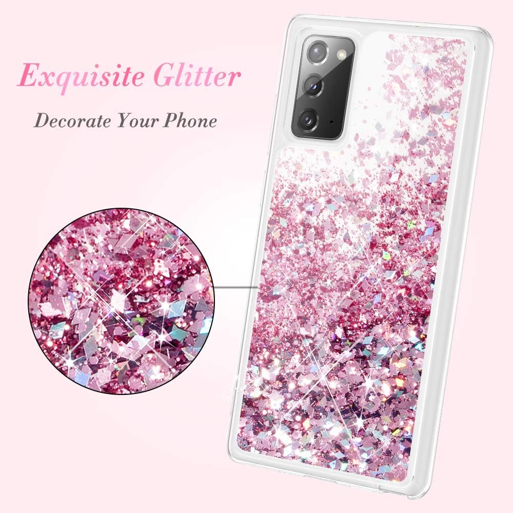 Caka Galaxy Note 20 Glitter Case, Galaxy Note 20 Phone Case Clear Bling Liquid Sparkle Fashion for Girls Women Moving Flowing Quicksand Glitter Case for Samsung Galaxy Note 20 6.7 inch (Rose Gold)