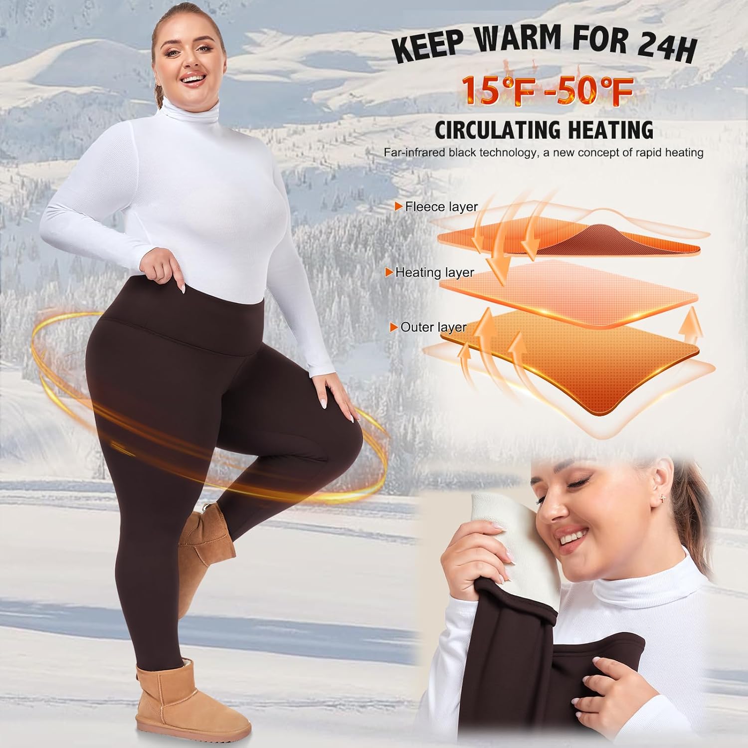 Plus Size Fleece Lined Leggings Women - Thick Soft Black Tummy Control Thermal Warm Velvet Winter Pants for Women - Image 3