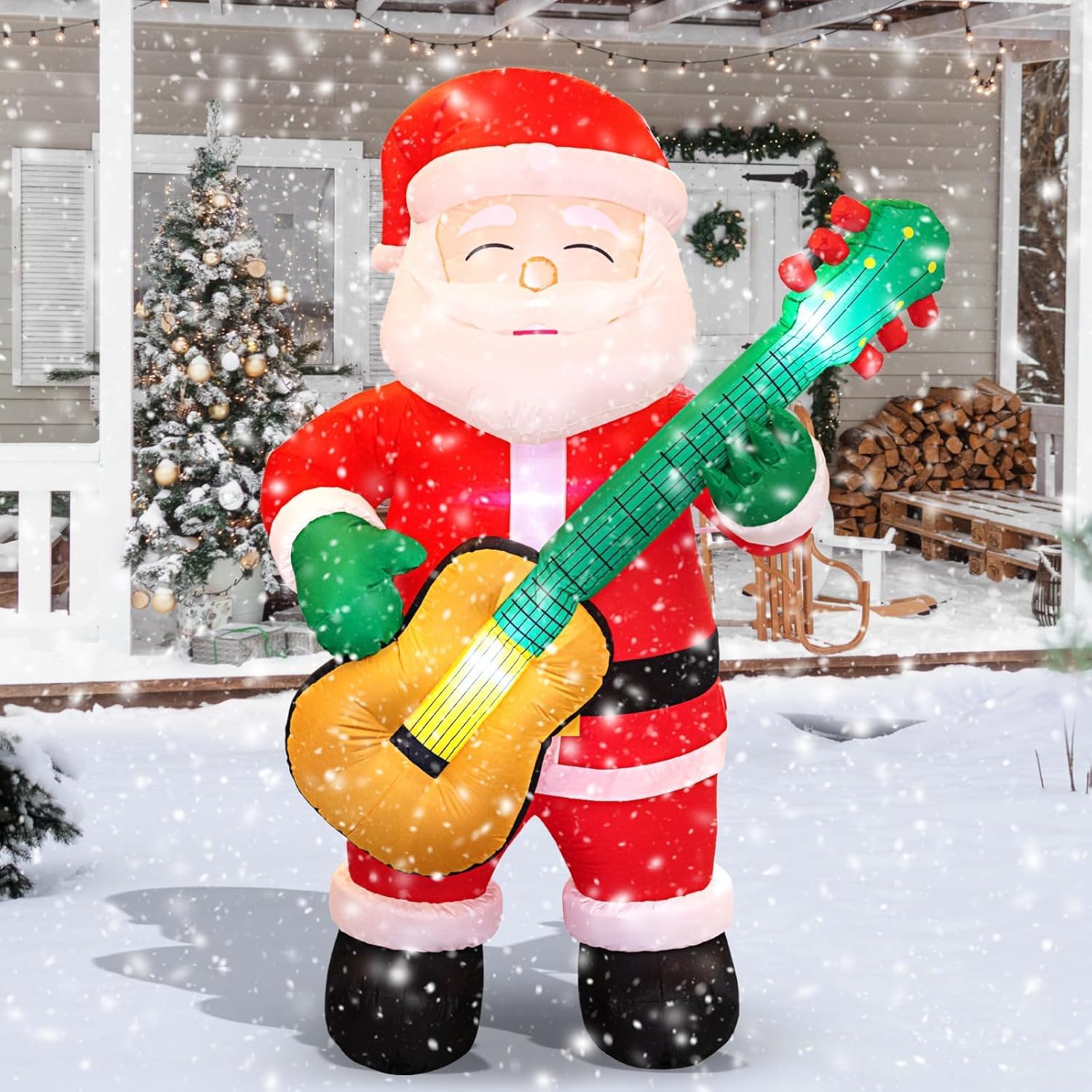 6.5FT Inflatable Santa Claus with Guitar, Blow Up Santa Christmas Decorations Outdoor, Unique Lighted Xmas Decorations for Indoor Outdoor Yard Garden Lawn Holiday Party Decor