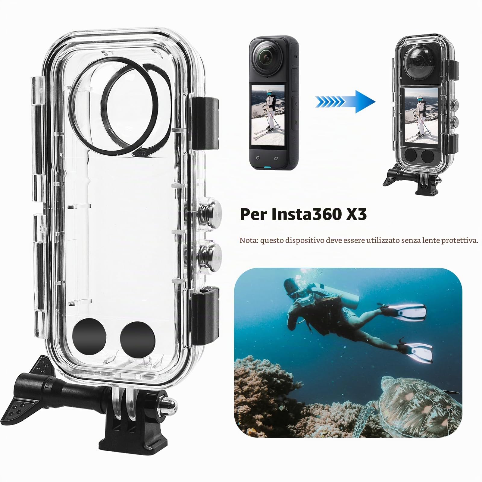 FitStill custodia impermeabile 40m per Insta 360 X3, protezione subacquea PC con staffa montaggio, accessori per action cam