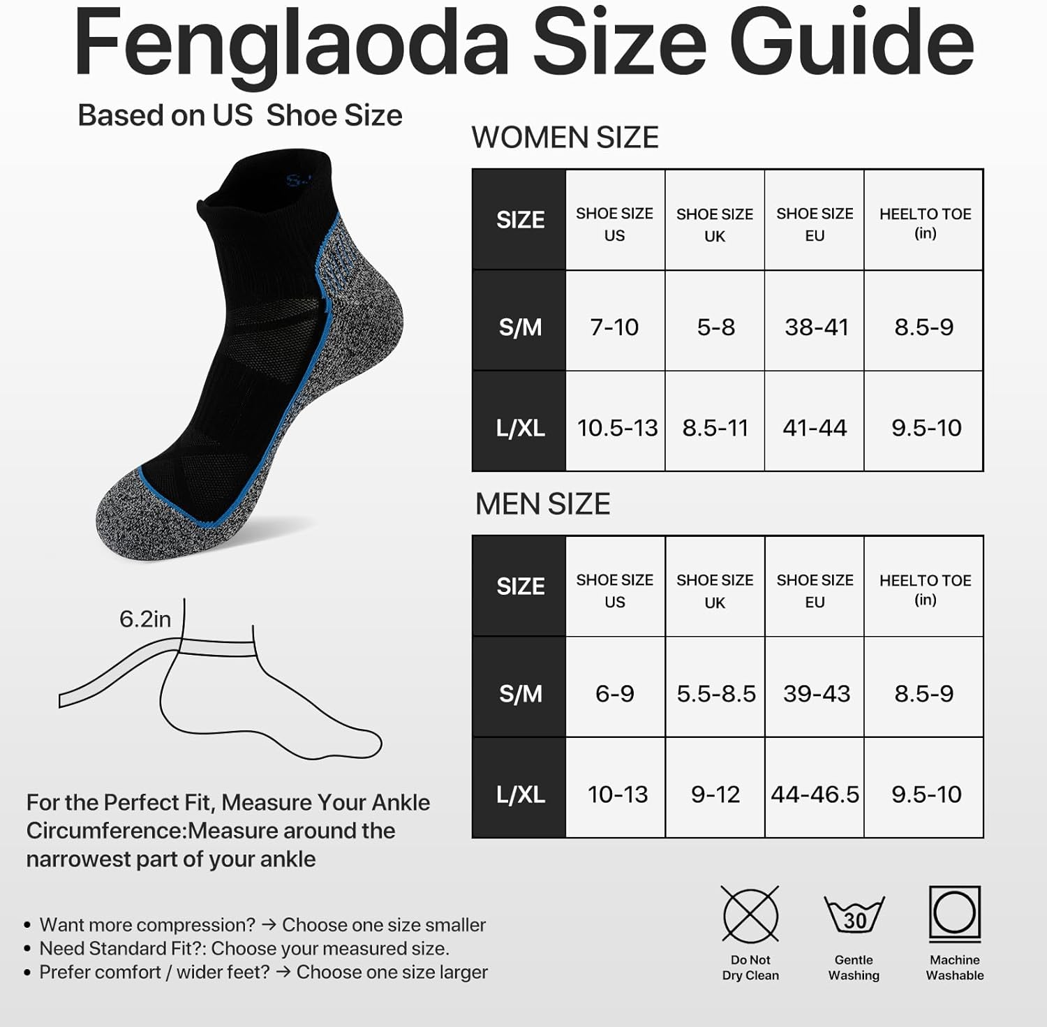 fenglaoda Compression Ankle Socks for Women & Men 6 Pairs– Low Cut Running Socks with Arch Support, Cushioned Sole & Heel Tab - Image 2