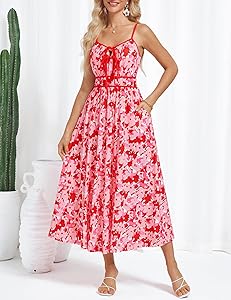 GRACE KARIN Women's 2025 Summer Casual Floral Boho Dress Spaghetti Strap Flowy Beach Maxi Dresses