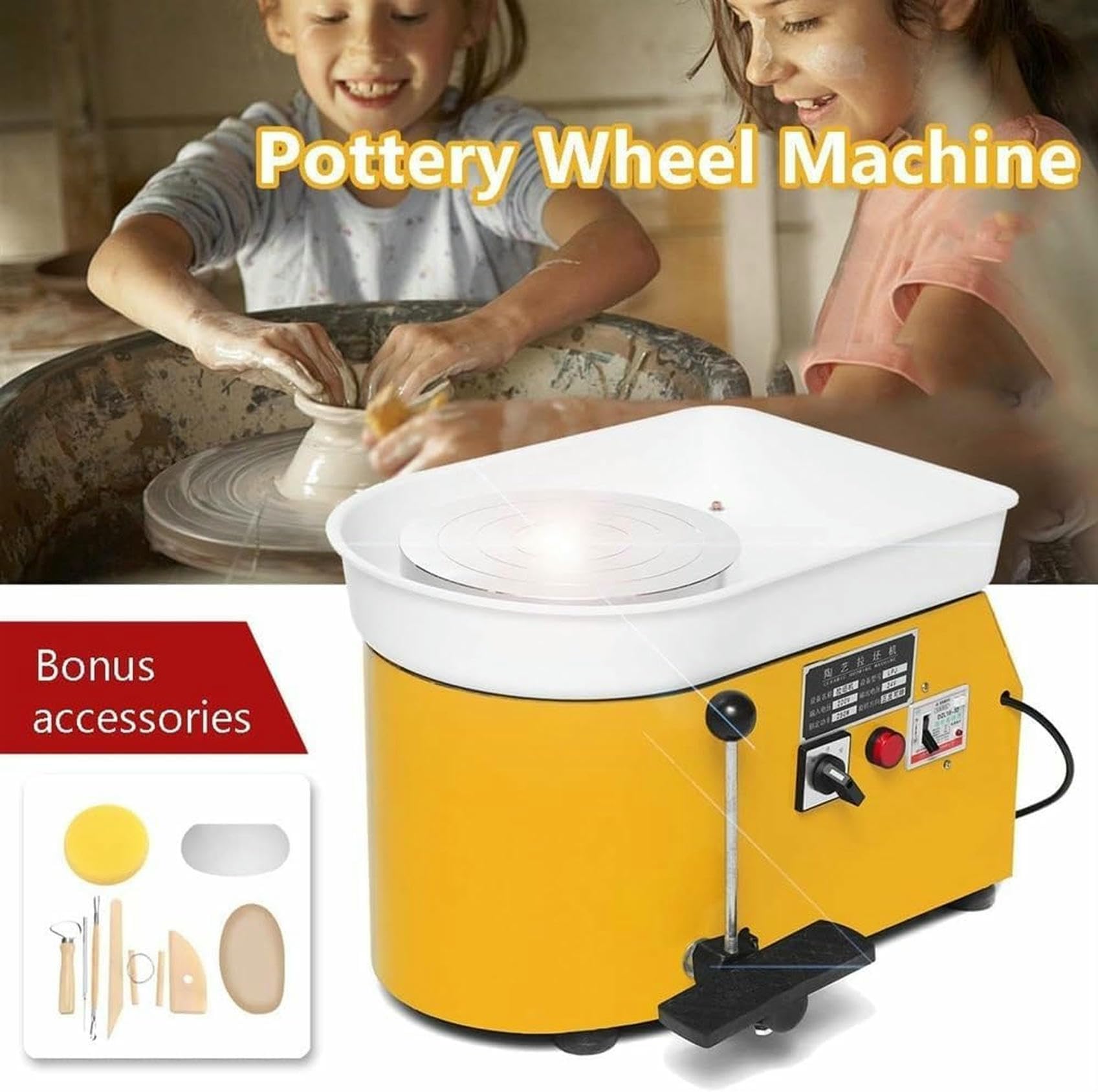 Torno de cerámica eléctrico de 350 W, máquina para Dar Forma a la cerámica, 235 mm, Herramienta para Arcilla, Pedal para Manualidades y Trabajos de cerámica~/