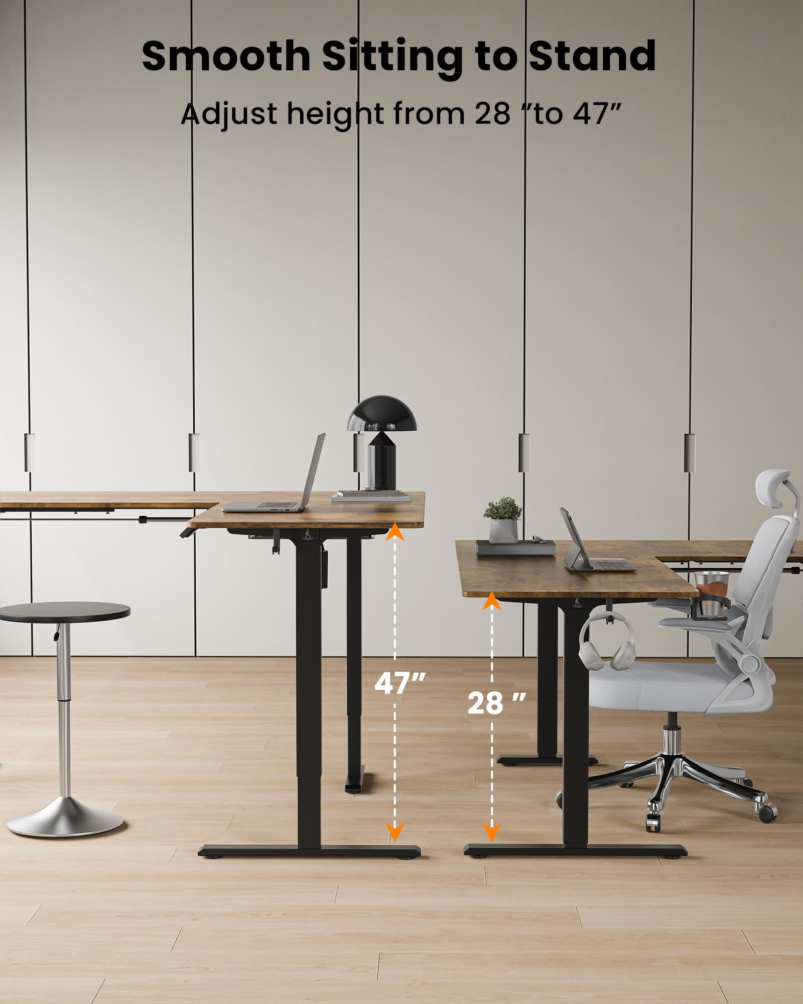63 Inches Reversible L Shaped Standing Desk for Home Office Electric Height Adjustable Corner Computer Desk Sit Stand — view 5