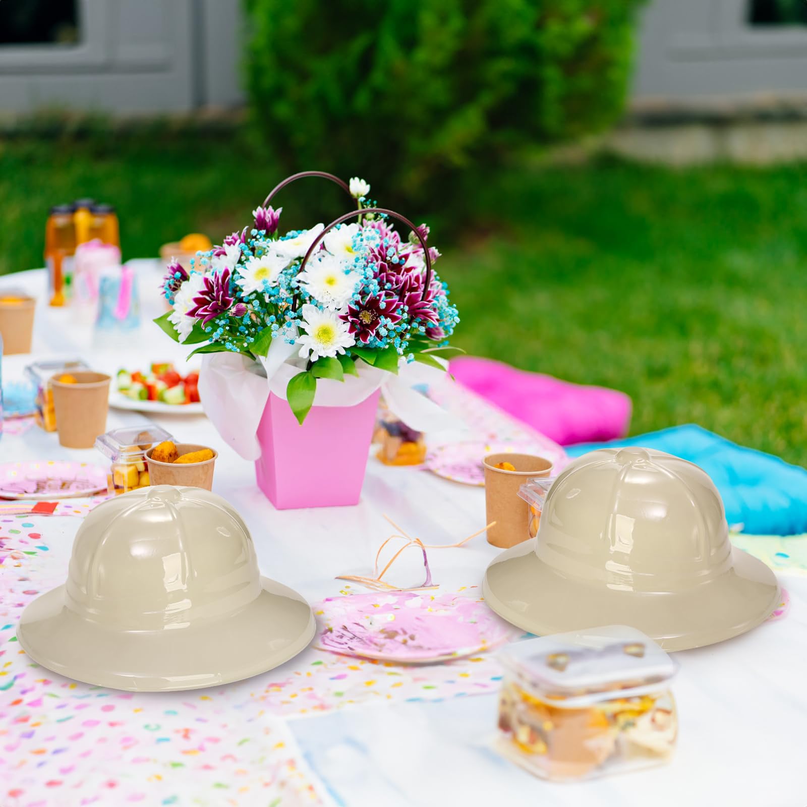 24 Packs Safari Party Hats, Plastic Jungle Theme Helmet for Kids, Animals Explorer Dress Up Pith, Adventure Themed Party Costume for Halloween Christmas Birthday