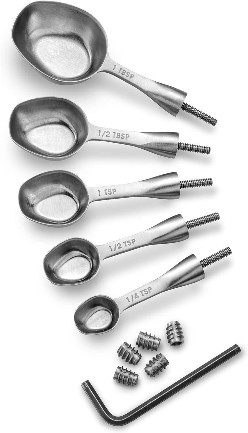Rockler Metal Measuring Spoon Turning Hardware Kit, 5-Piece - Stainless Steel Measuring Tools with Threaded Inserts for DIY Custom Handles, Baking & Cooking