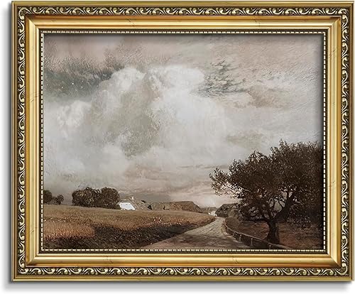 AIMAILON Lienzo vintage dorado para pared, decoración enmarcada para sala de estar, oficina, casa de campo rústica, exterior, paisaje, nube clásica,
