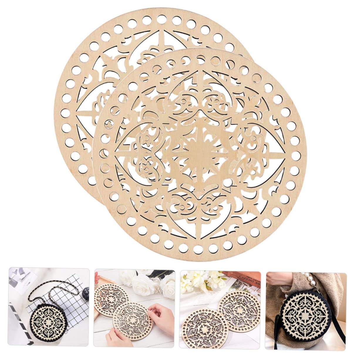 KALLORY 2Pcs Wooden for DIY Projects Shaping Blank for Knitting Crochet Durable Material for Crafting Bags Home Decor