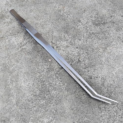 Extra Long 18.7 Inch Stainless Steel Tweezers Feeding Tongs (Longer Than Arms, Curved) for Aquarium & Terrarium